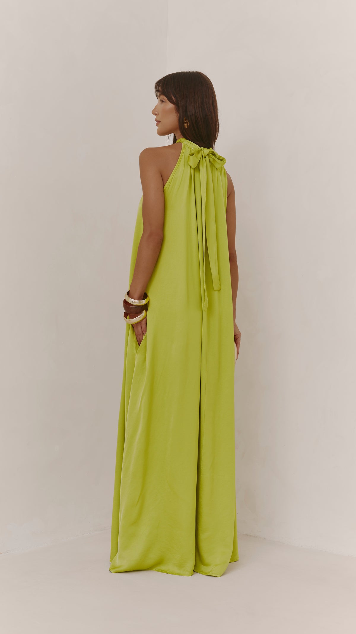 Everly Column Satin Dress - Chartreuse
