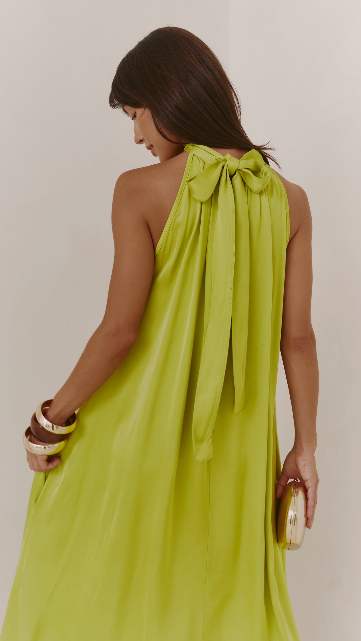 Everly Column Satin Dress - Chartreuse