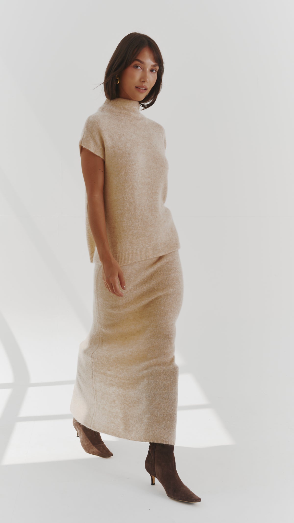 Aura Alpaca blend knit skirt - Sand