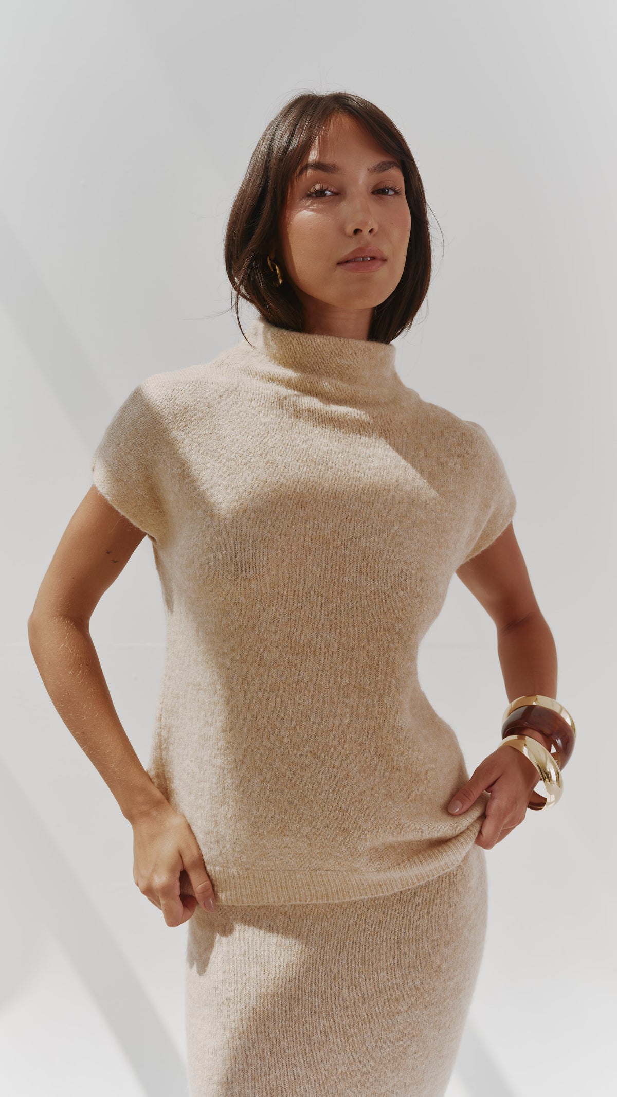 Aura Alpaca blend knit top - Sand