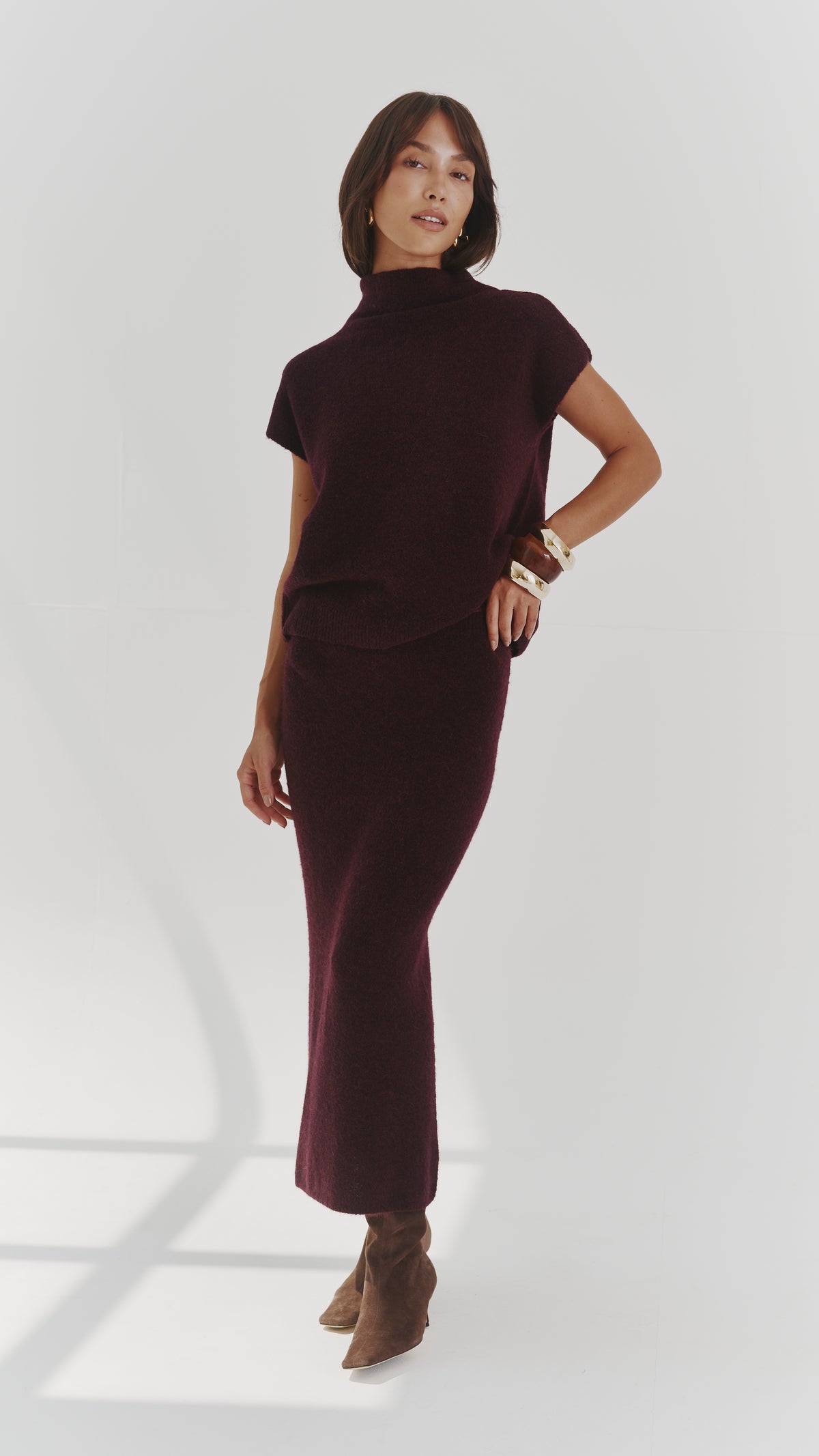 Aura Alpaca blend knit top - Burgundy