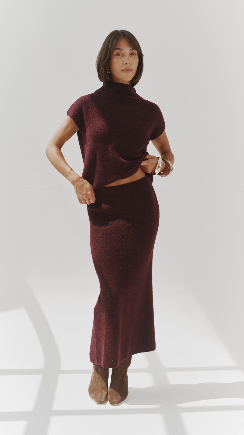 Aura Alpaca blend knit skirt - Burgundy
