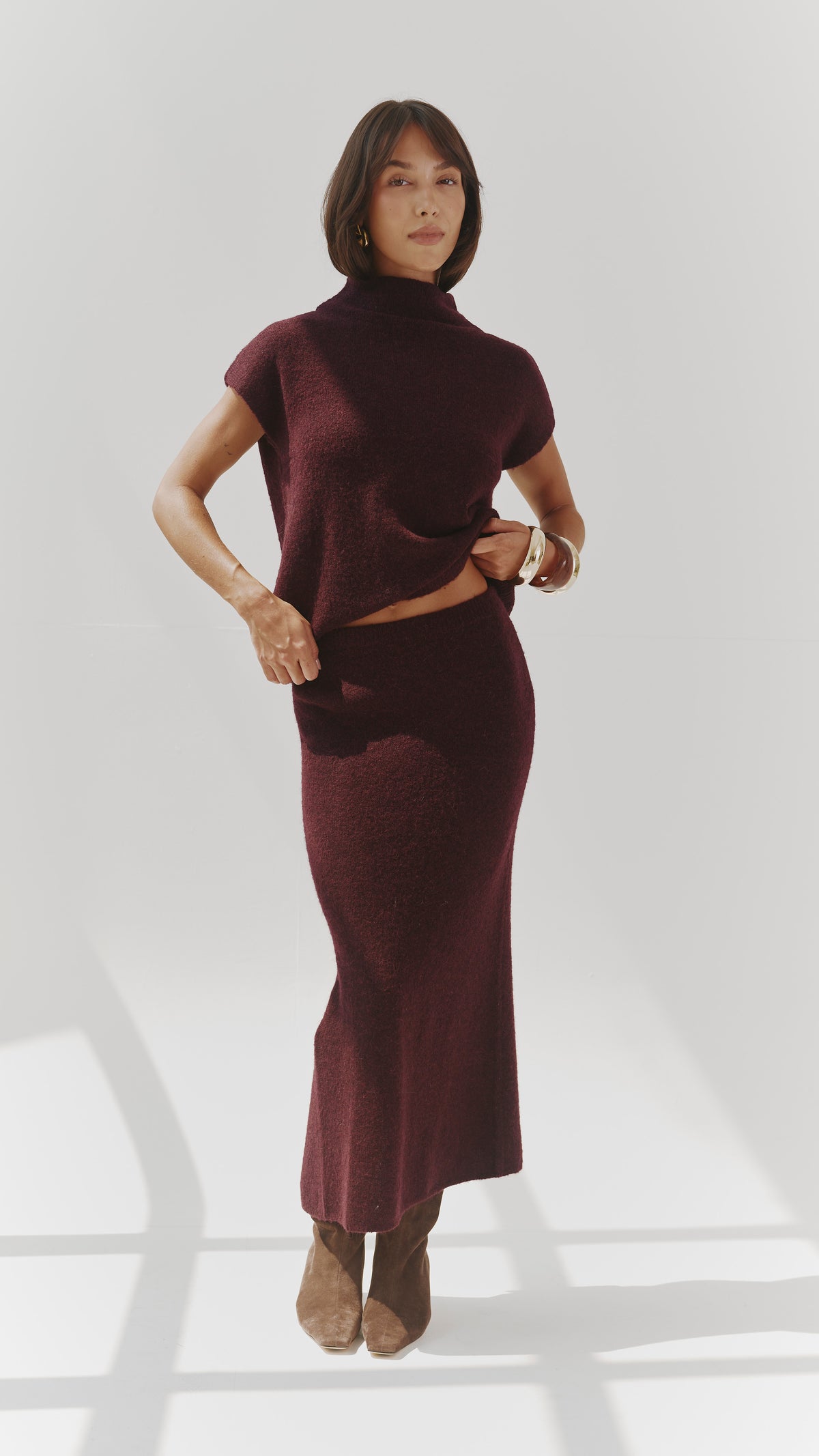 Aura Alpaca blend knit top - Burgundy