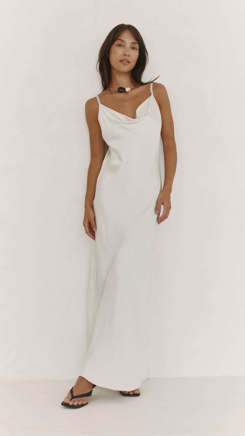 Alena Satin Dress - Pearl