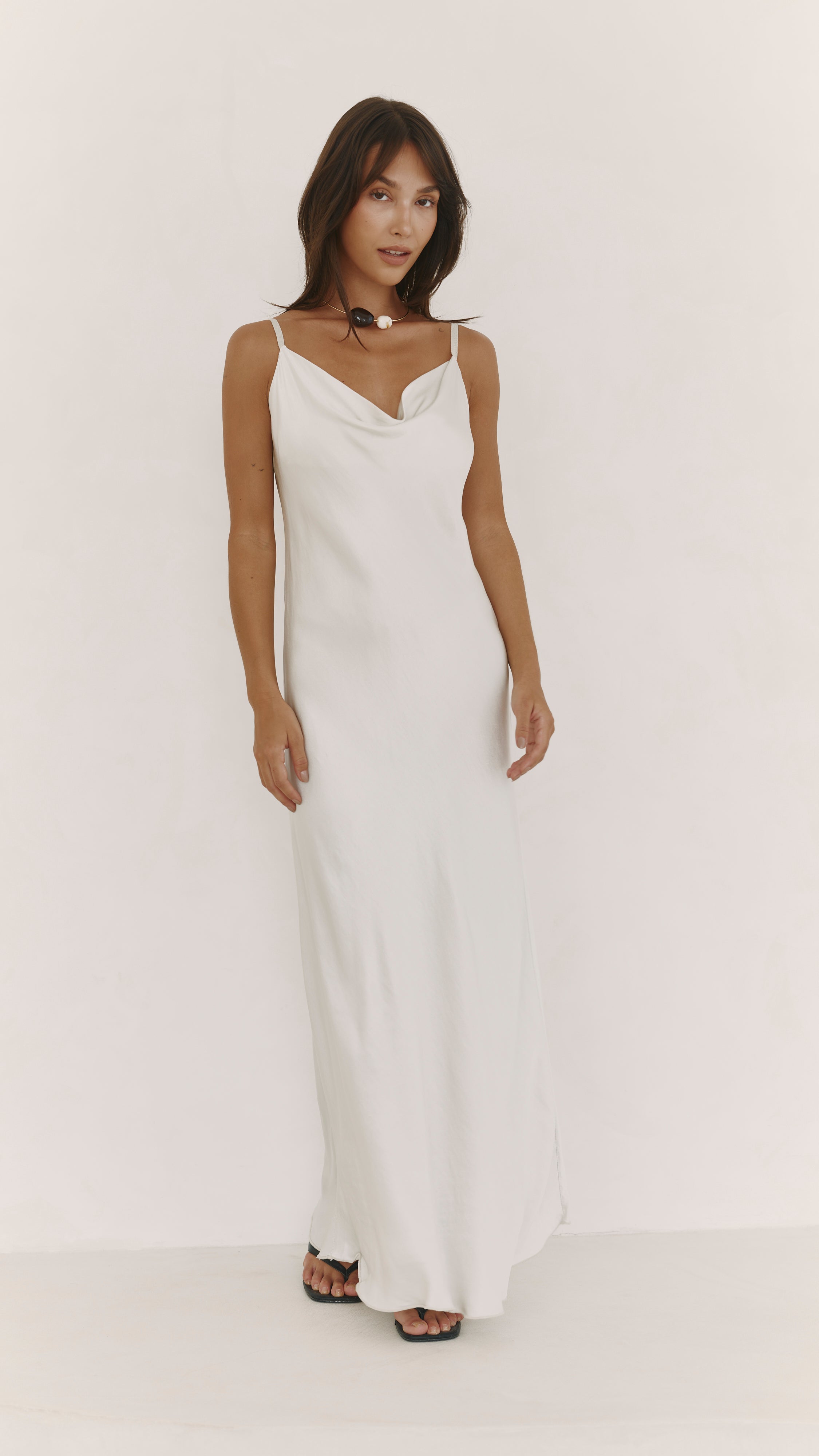 Alena Satin Dress - Pearl