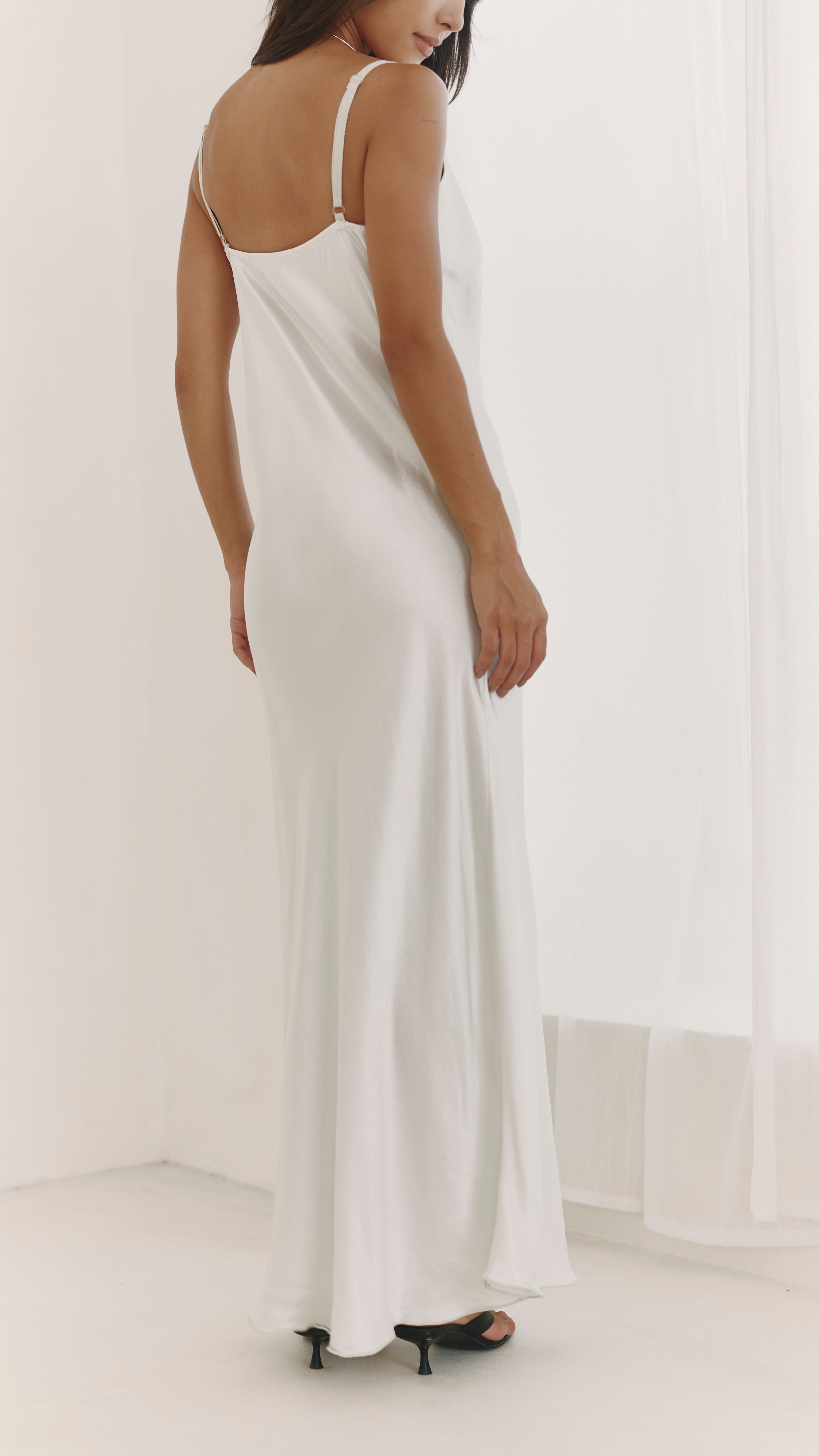 Alena Satin Dress - Pearl