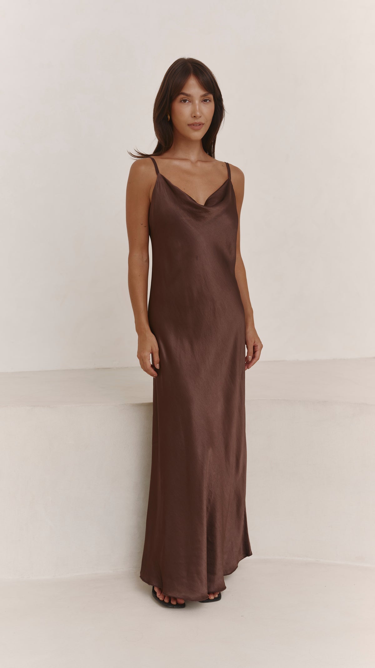 Alena Satin Dress - Dark Espresso