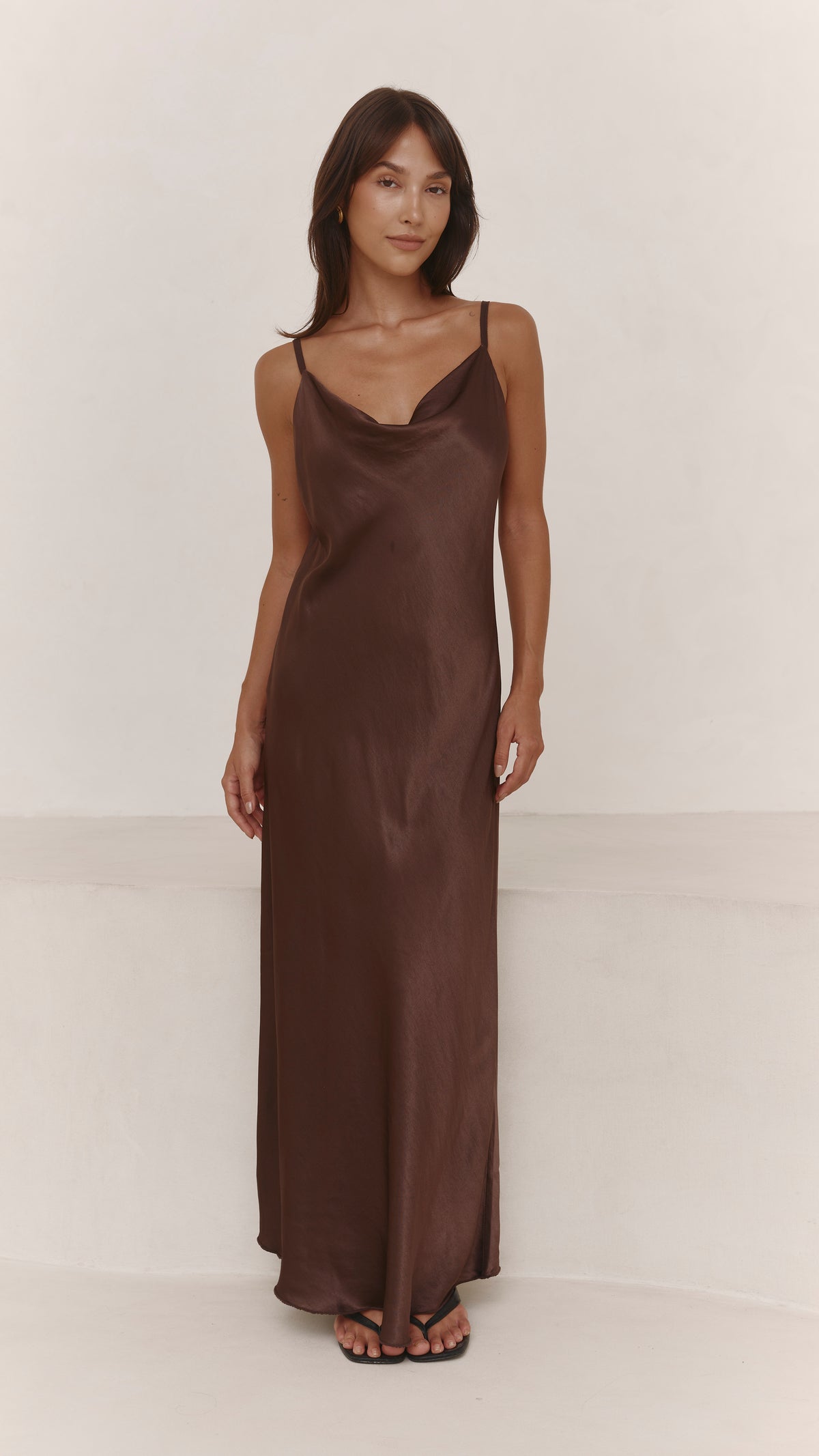 Alena Satin Dress - Dark Espresso