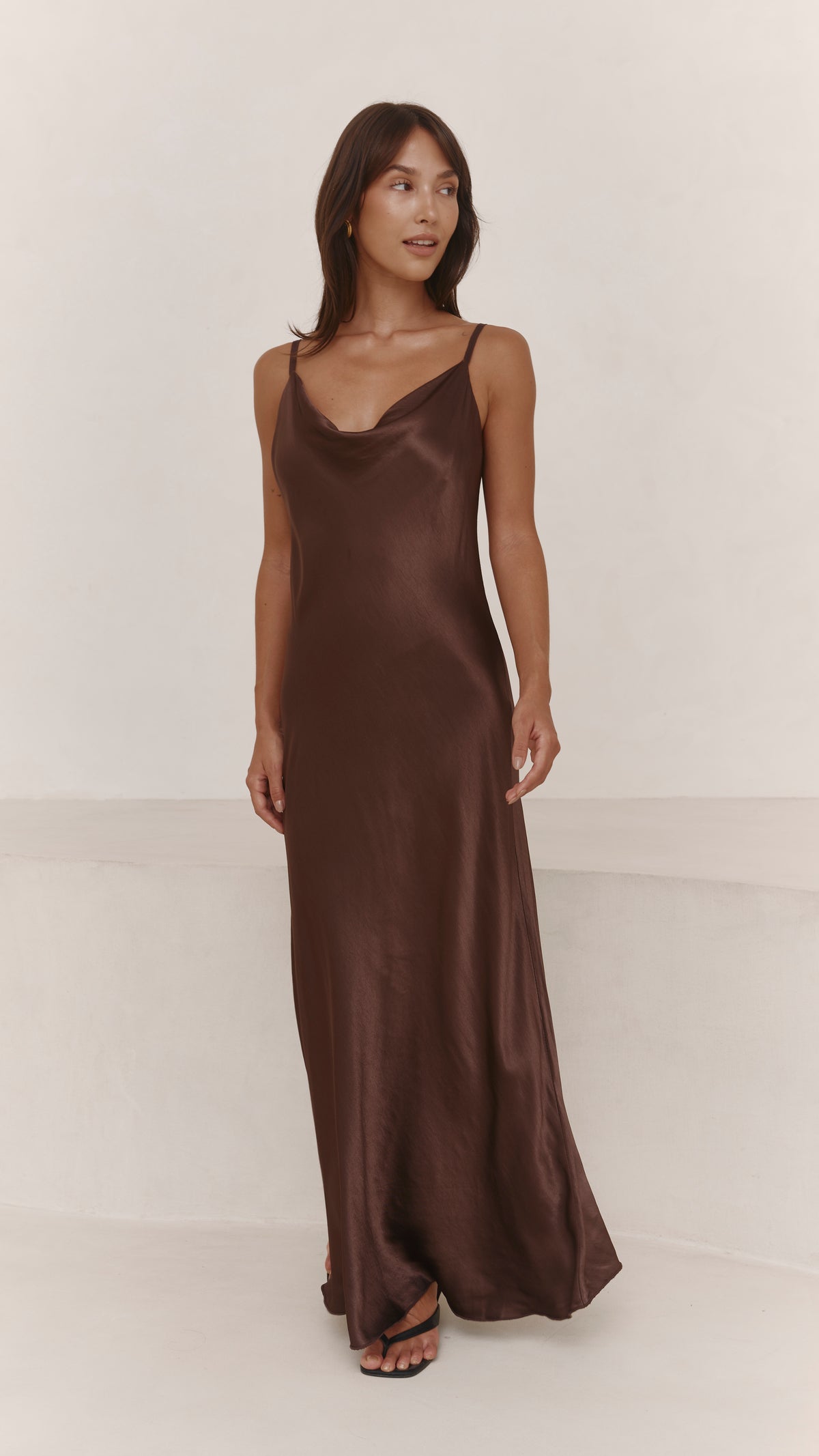 Alena Satin Dress - Dark Espresso