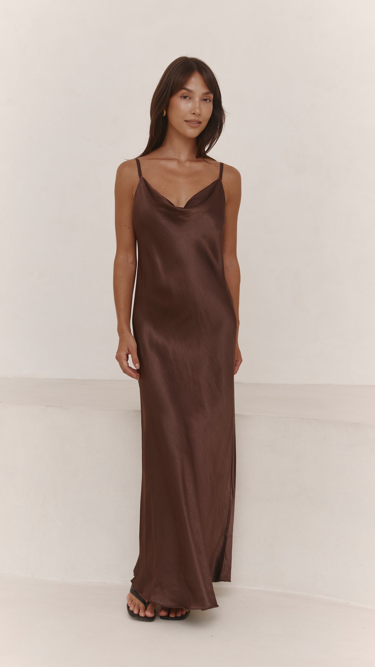 Alena Satin Dress - Dark Espresso
