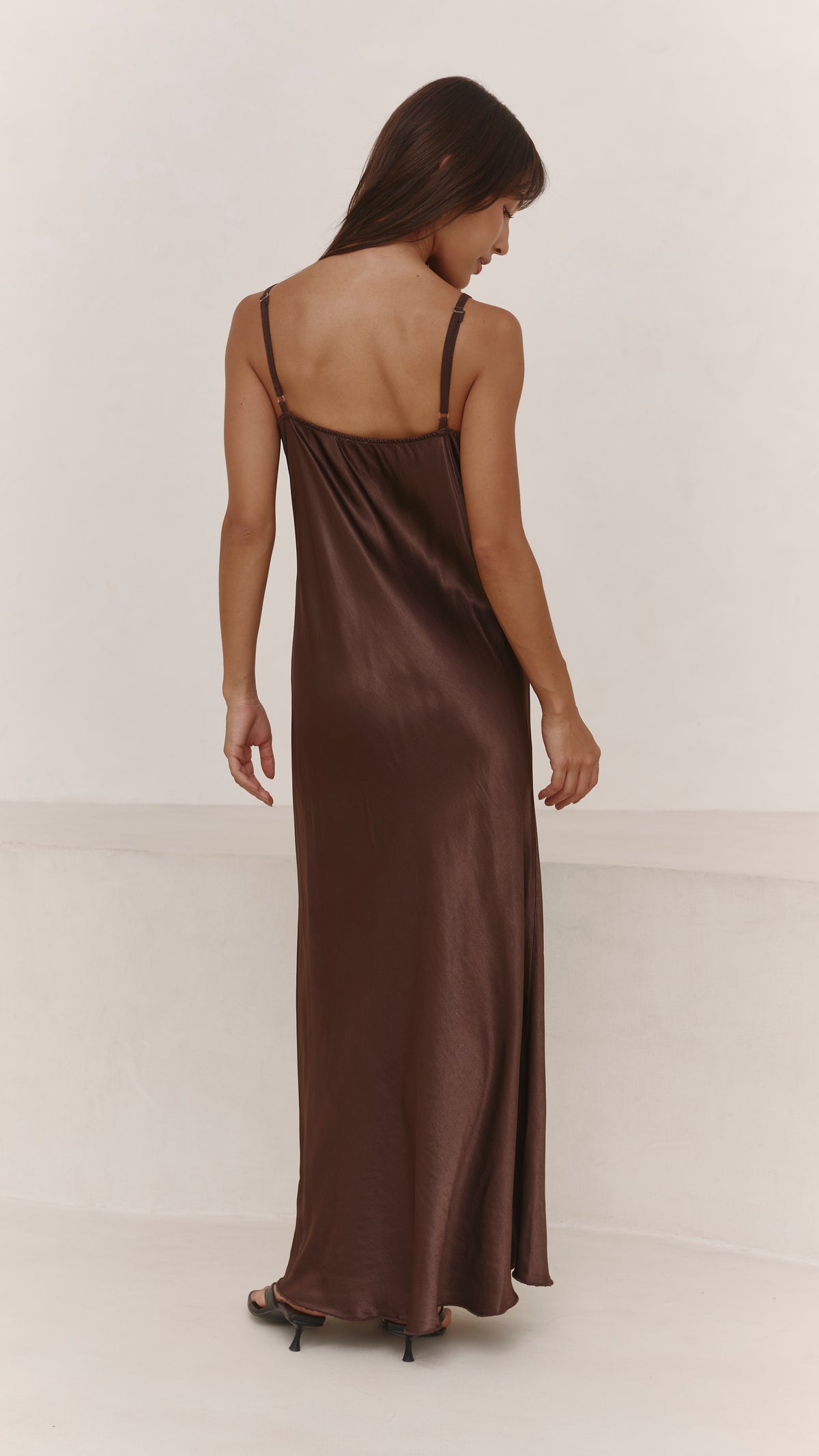 Alena Satin Dress - Dark Espresso