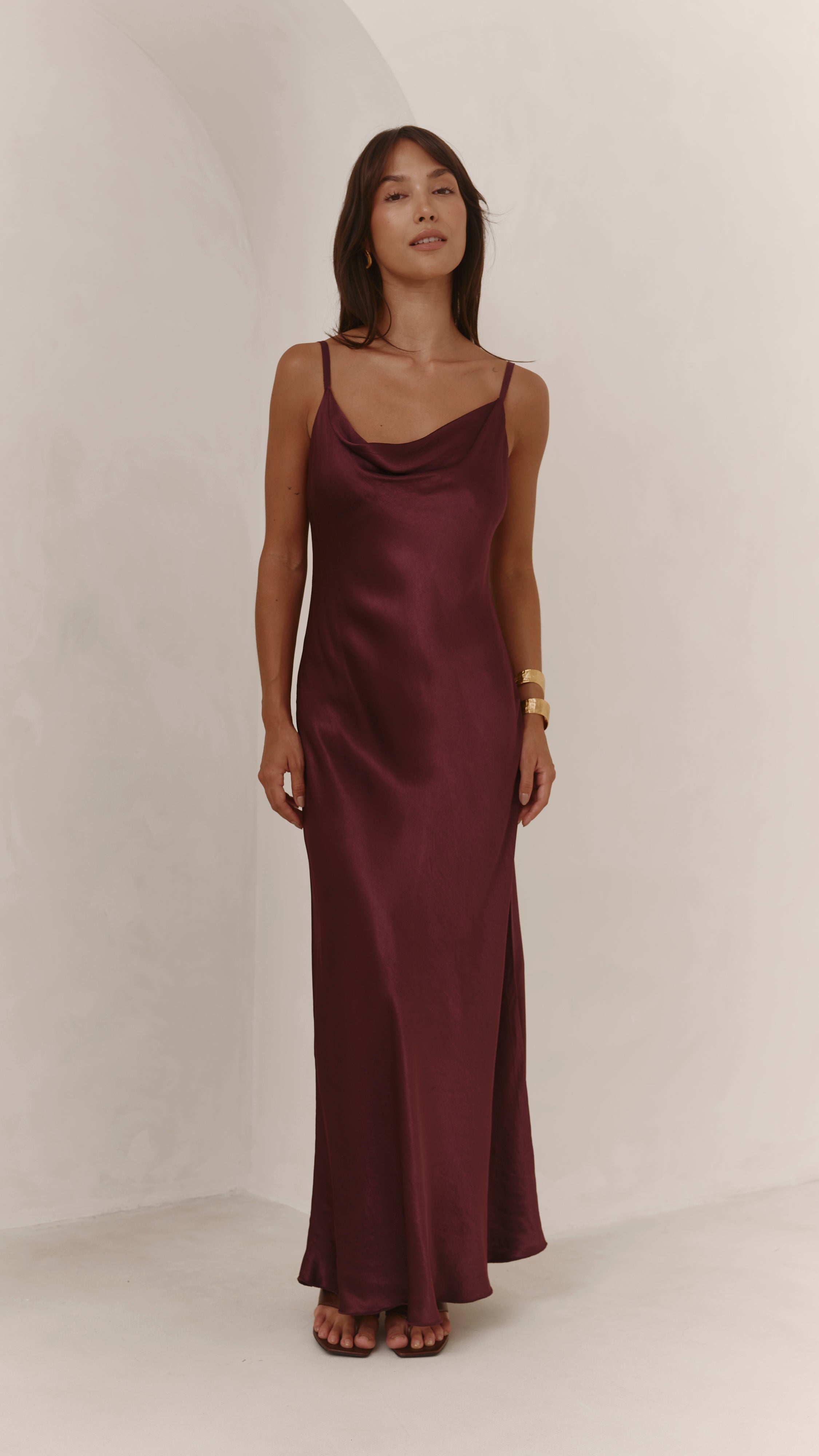 Alena Satin Dress - Burgundy
