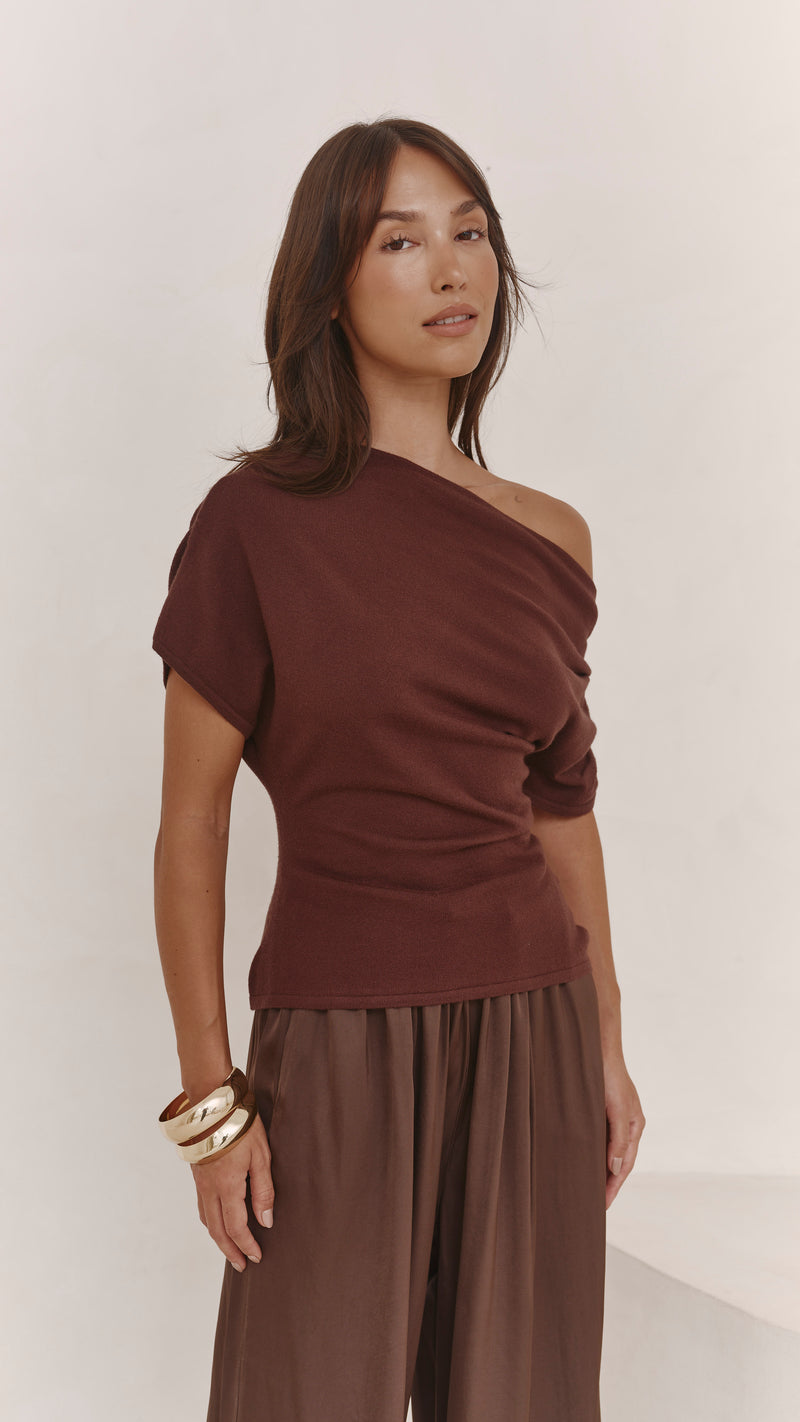 Nadine Off-Shoulder Top - Espresso