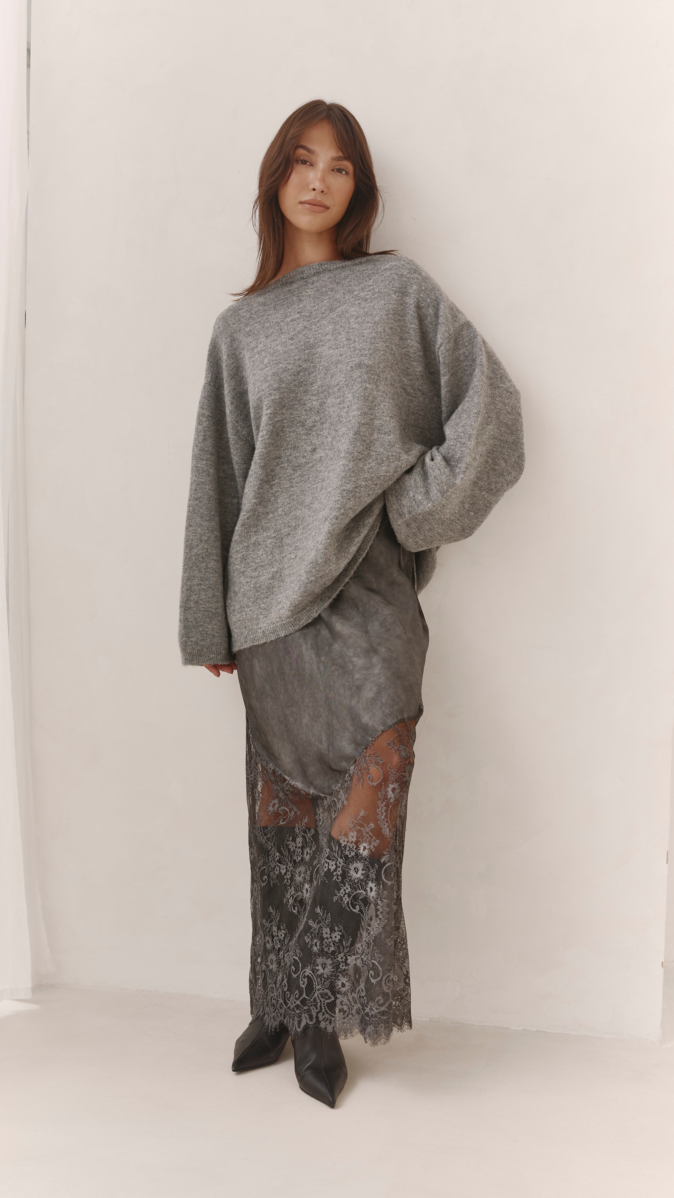 Solene Lace Skirt - Mid Grey