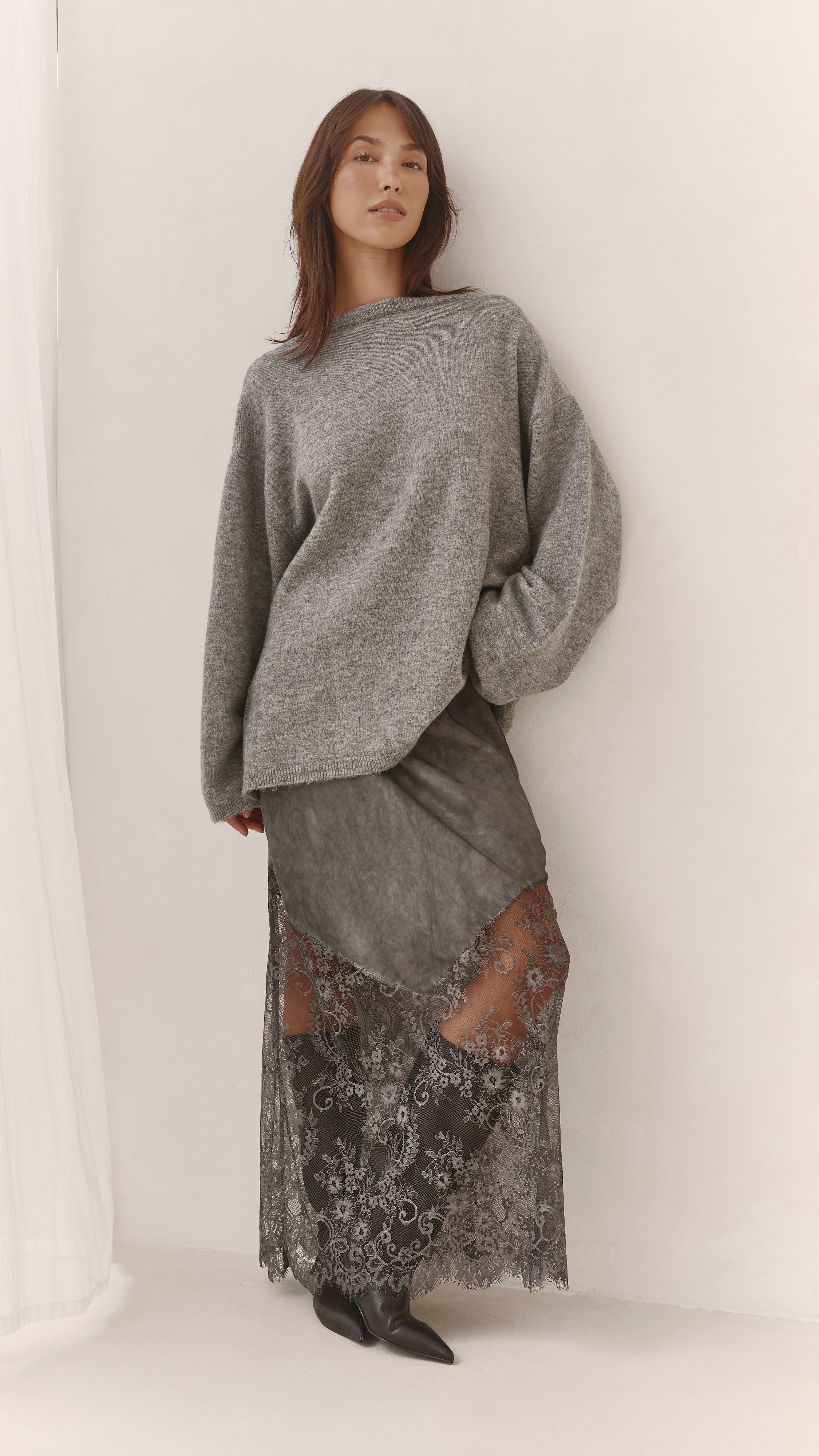 Solene Lace Skirt - Mid Grey