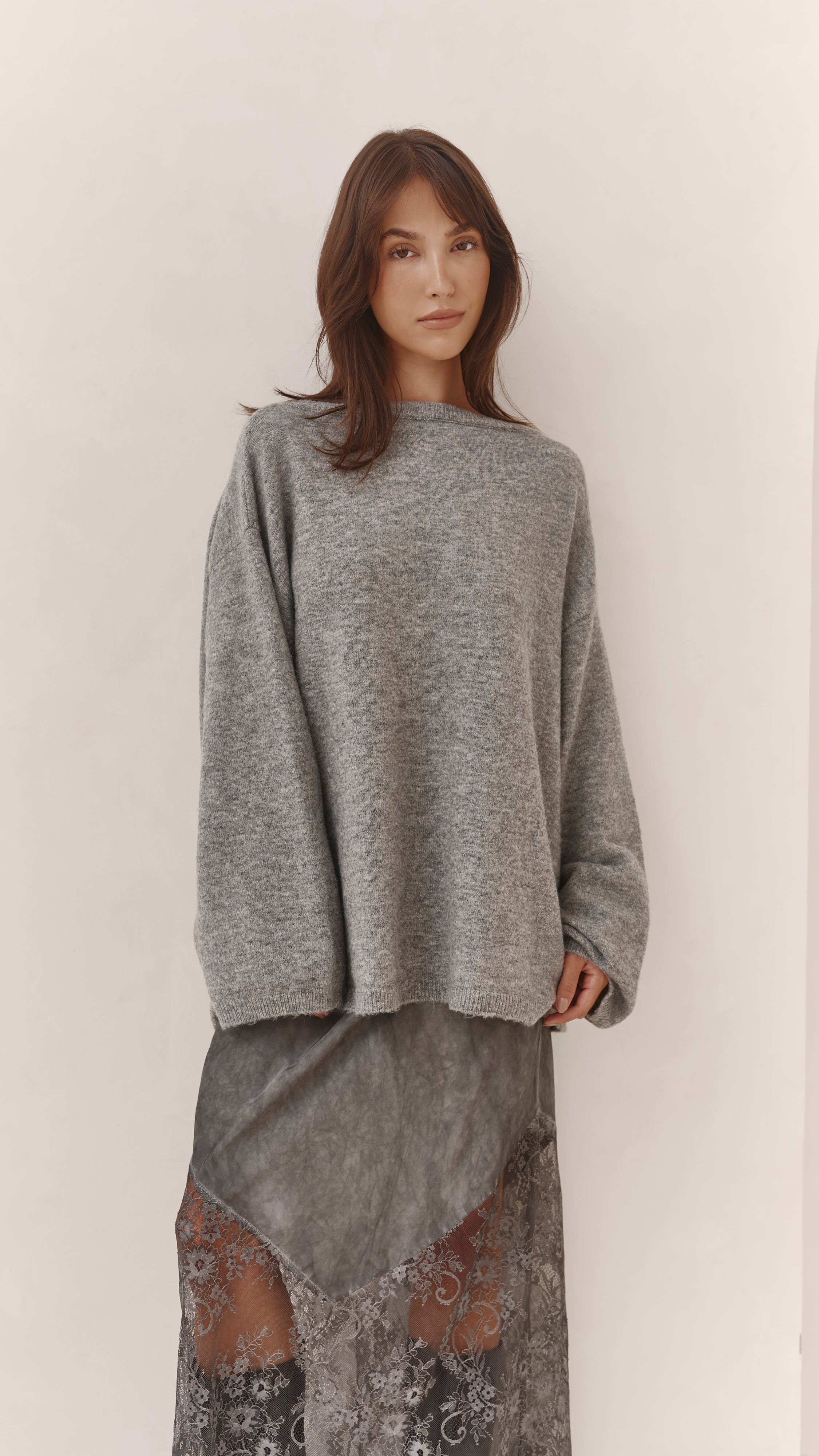 Solene Lace Skirt - Mid Grey