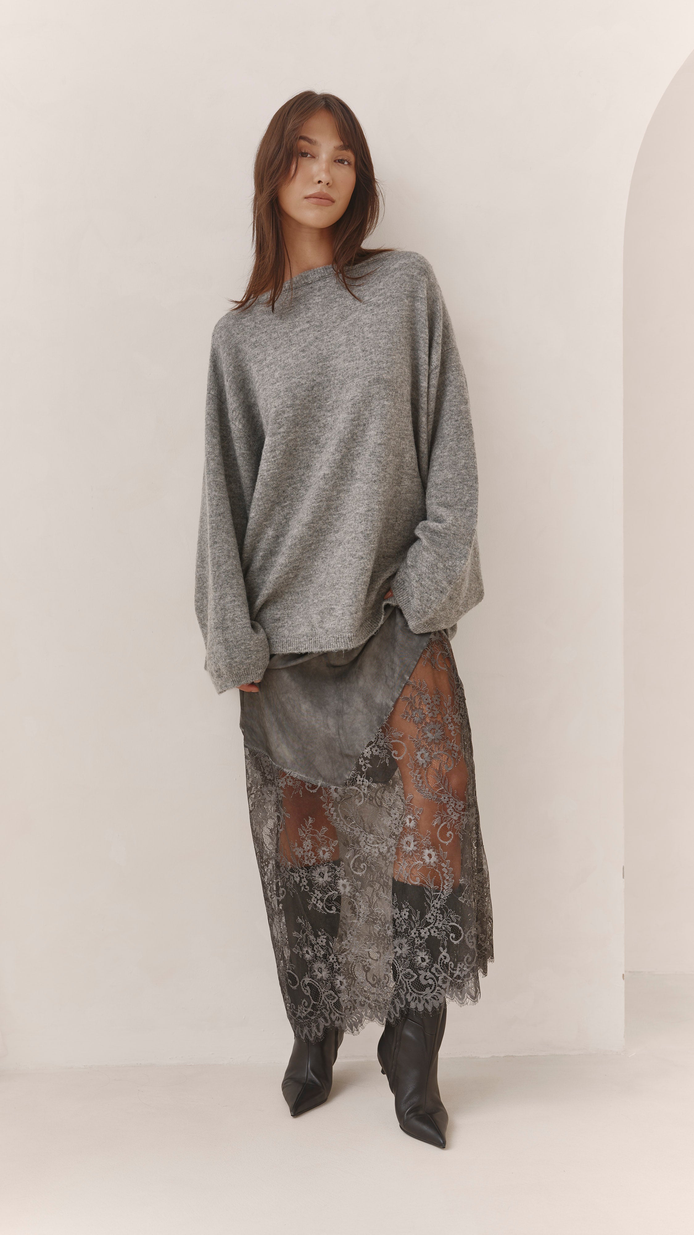 Solene Lace Skirt - Mid Grey