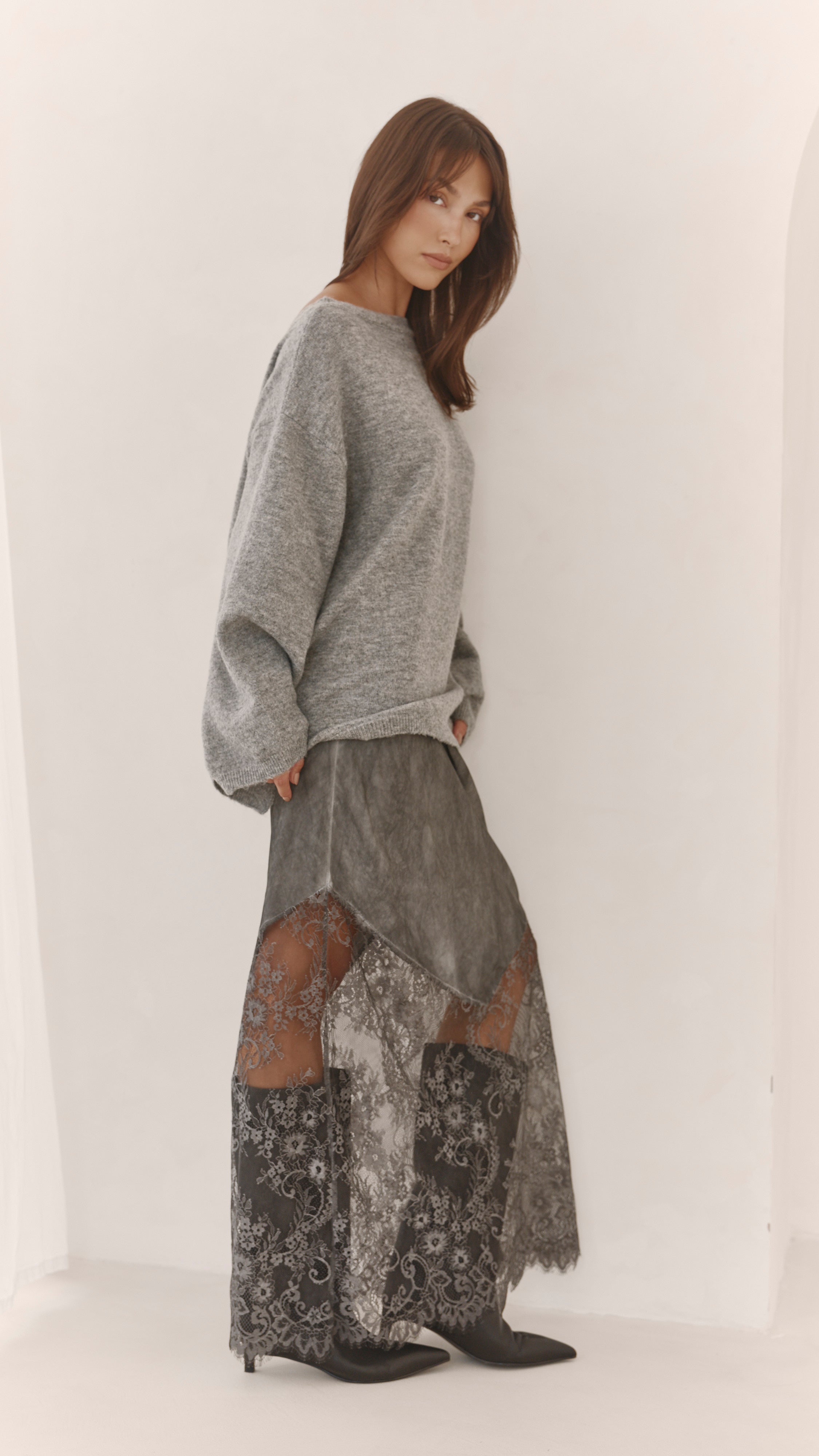 Solene Lace Skirt - Mid Grey