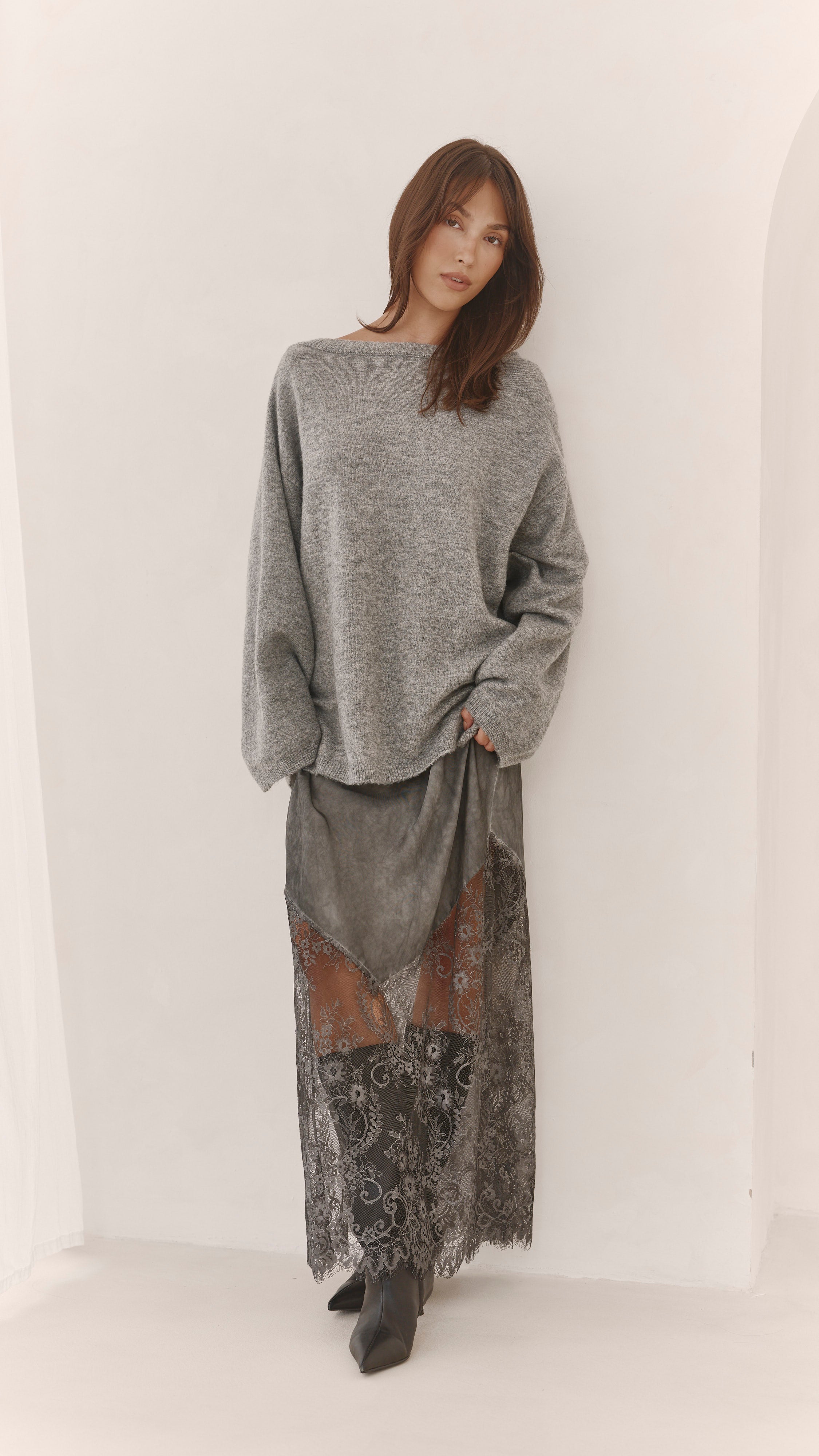 Solene Lace Skirt - Mid Grey