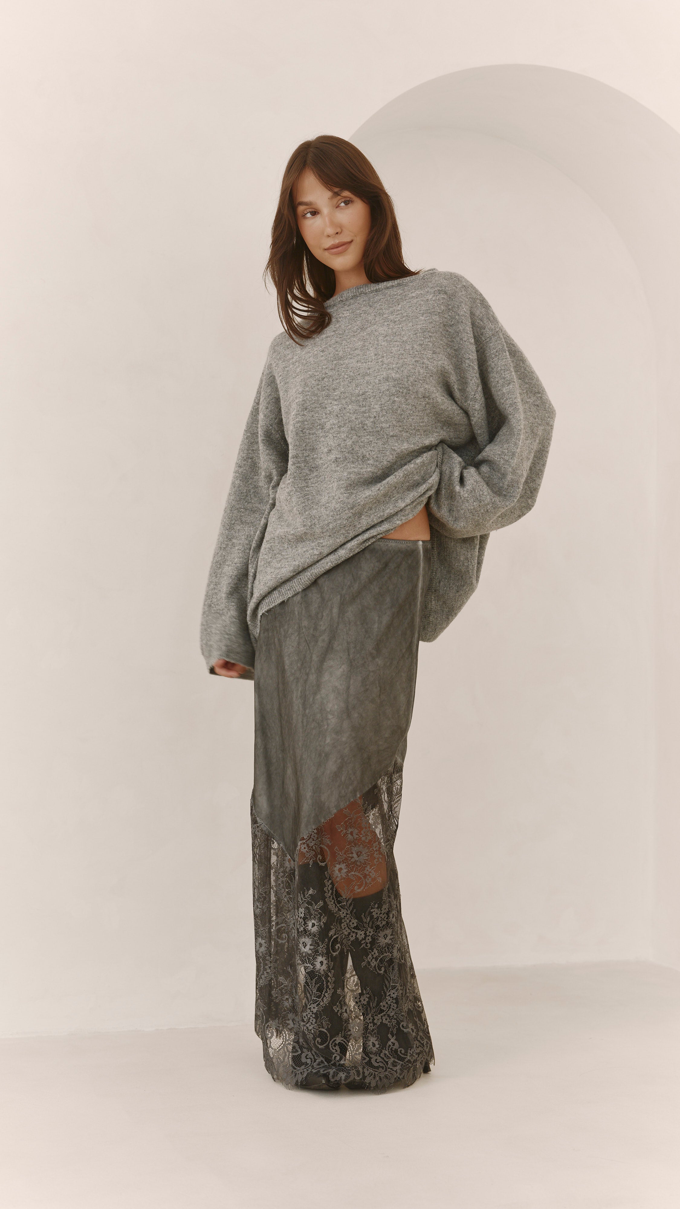 Solene Lace Skirt - Mid Grey