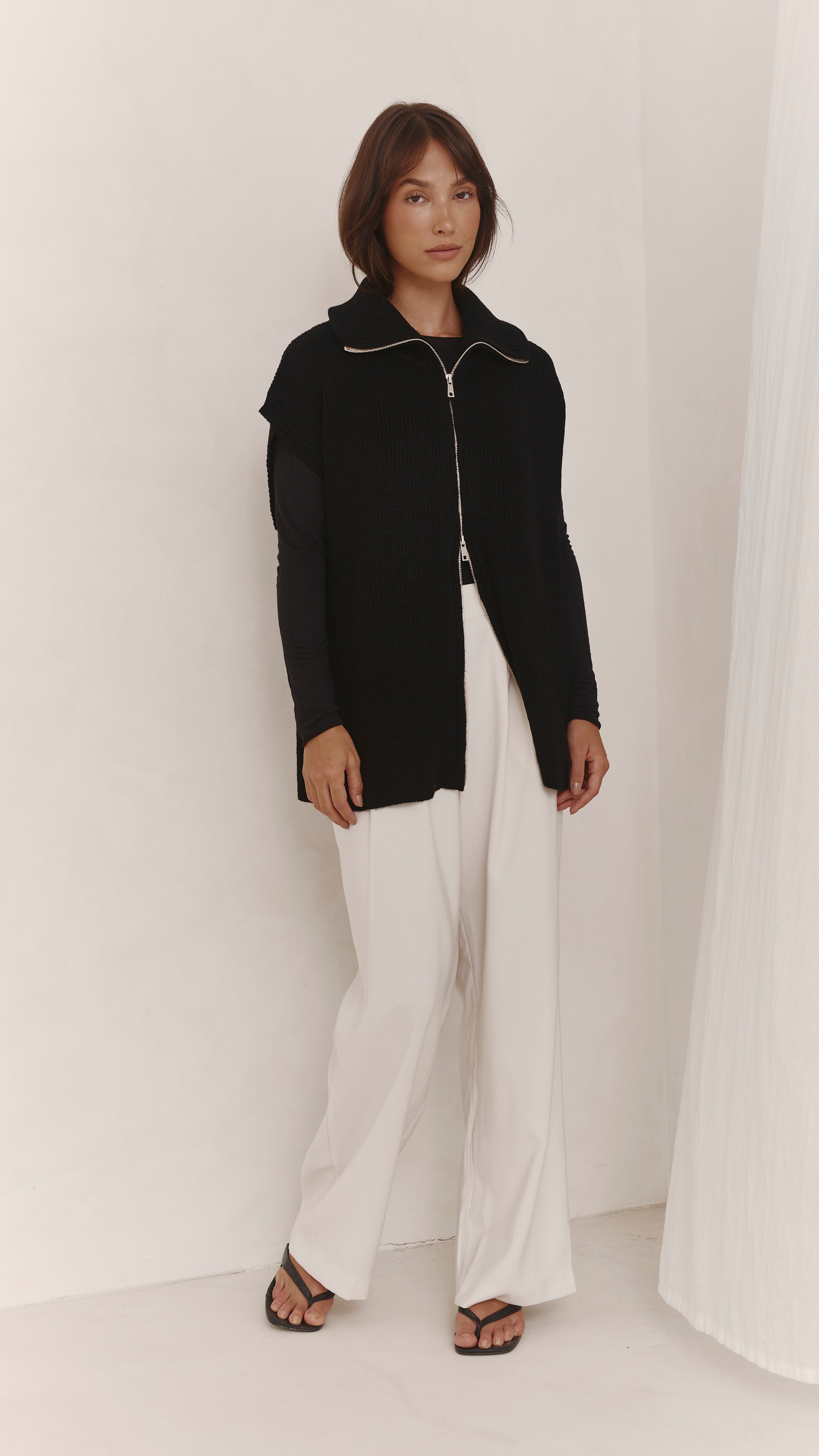 Millie Sleeveless Knit Cardigan - Black