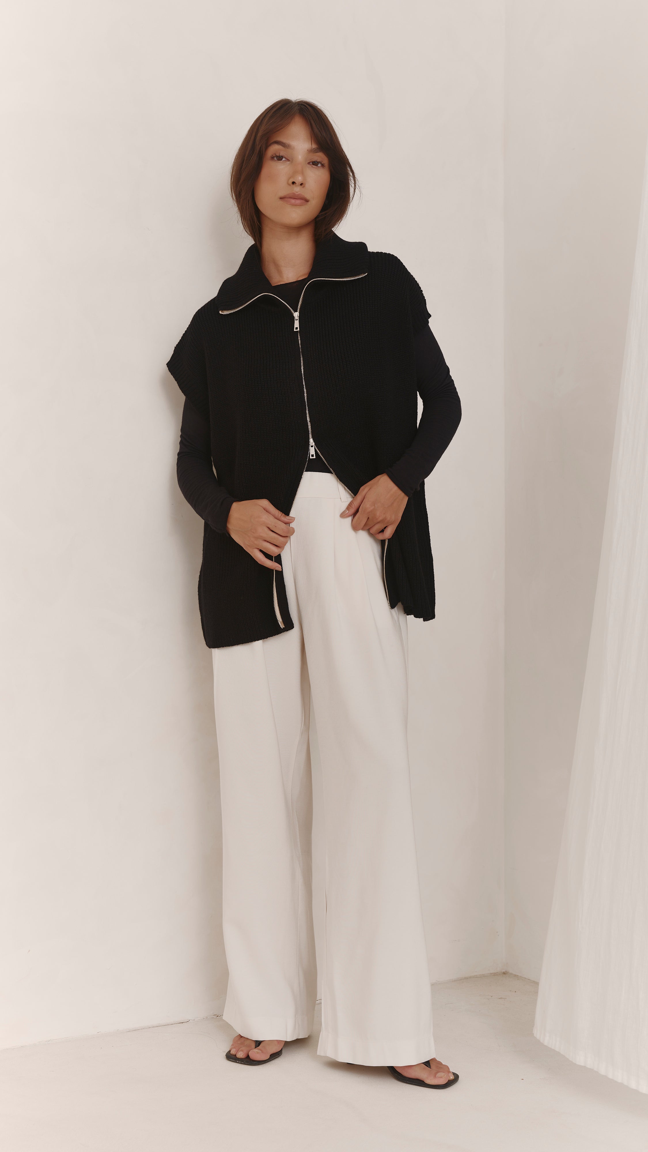 Millie Sleeveless Knit Cardigan - Black