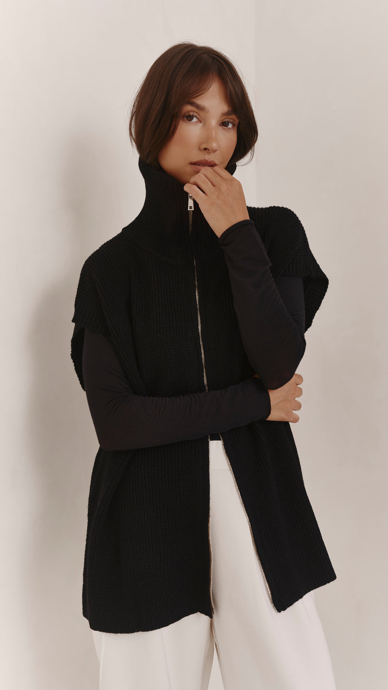 Millie Sleeveless Knit Cardigan - Black