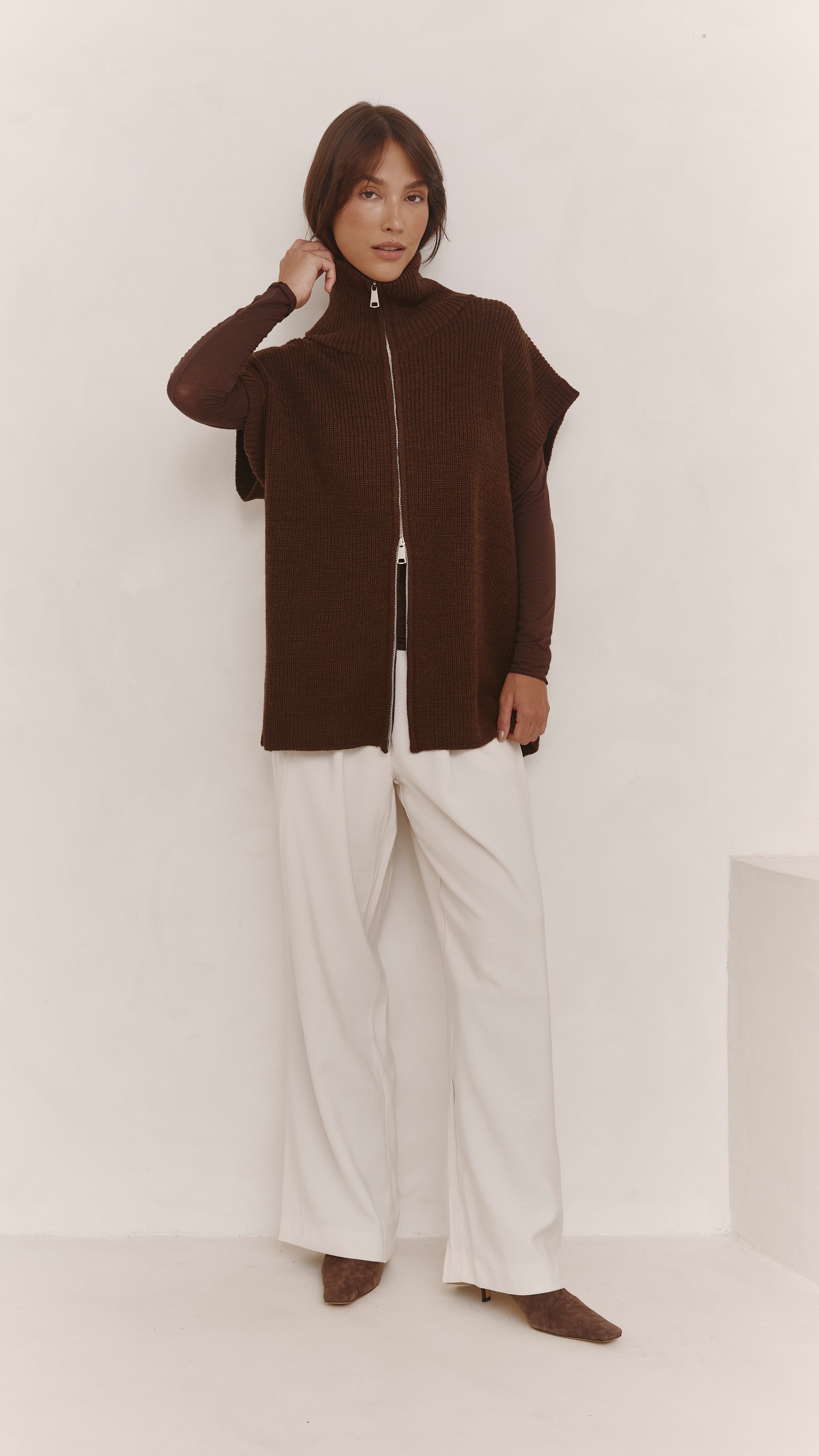 Millie Sleeveless Knit Cardigan - Dark Espresso