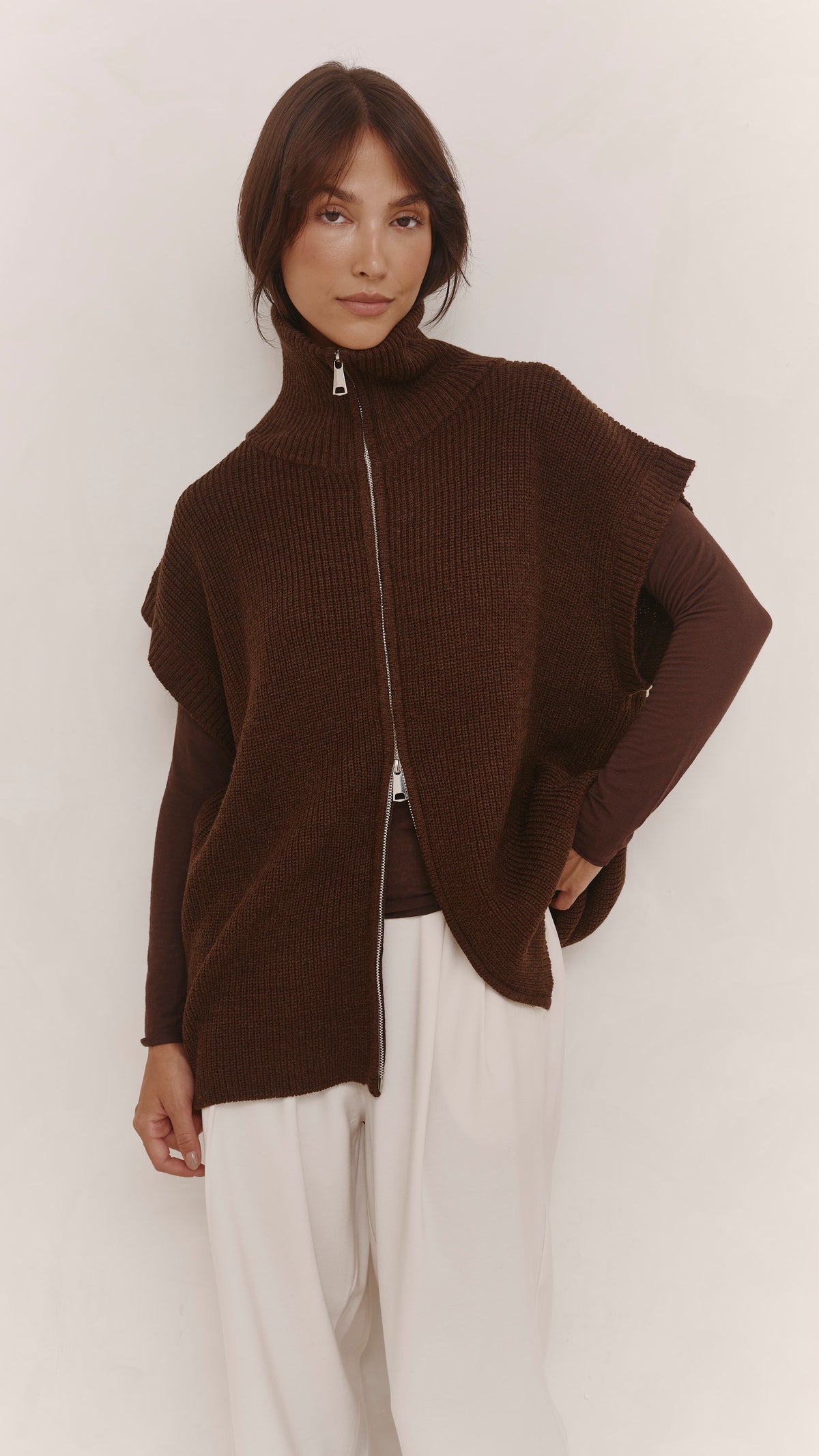 Millie Sleeveless Knit Cardigan - Dark Espresso