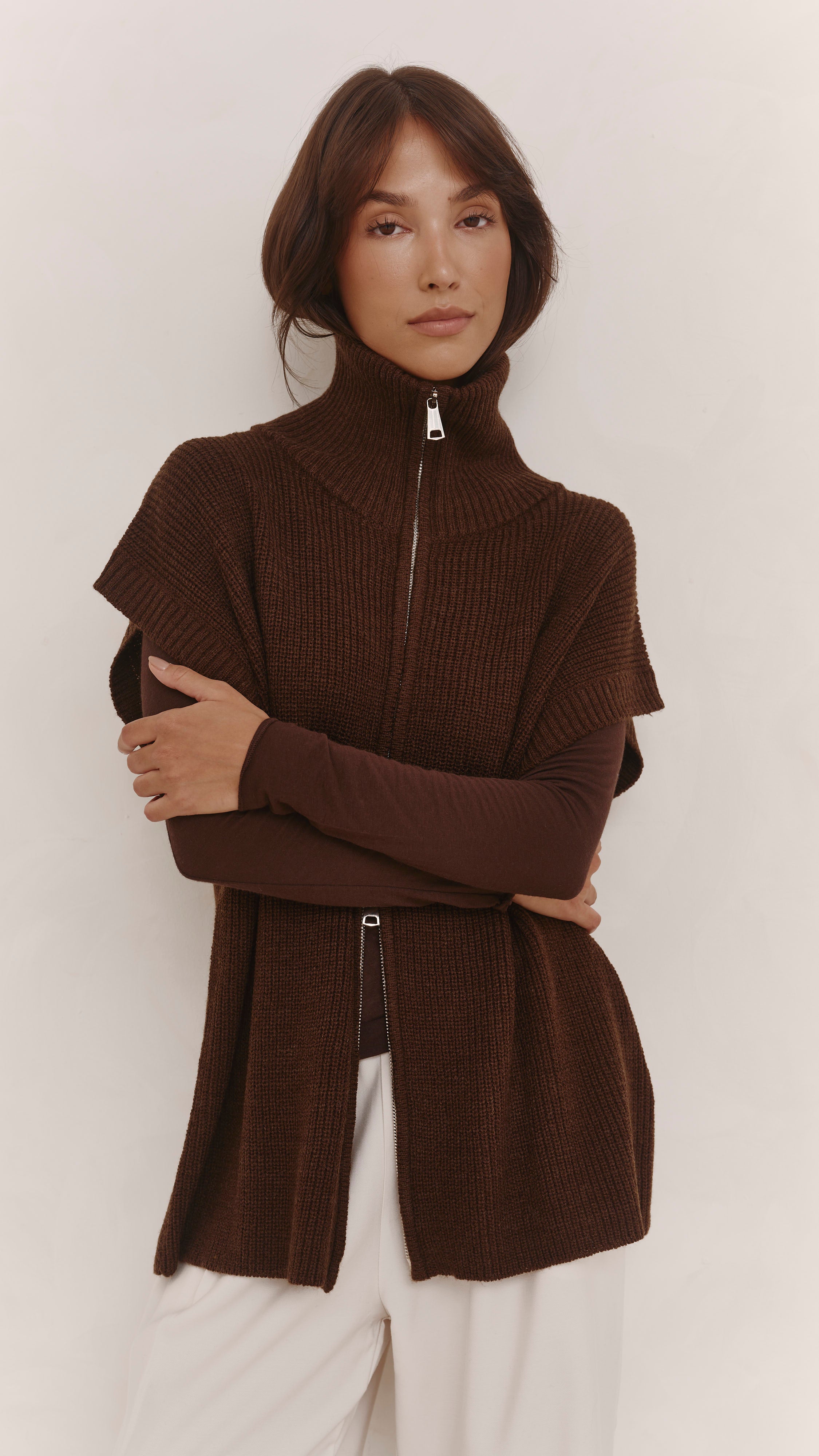 Millie Sleeveless Knit Cardigan - Dark Espresso