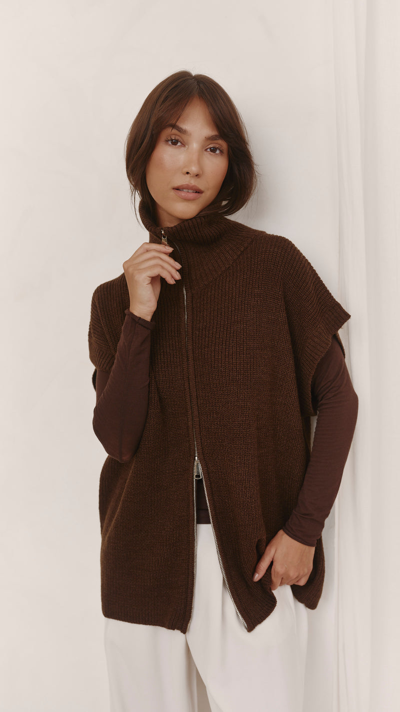 Millie Sleeveless Knit Cardigan - Dark Espresso