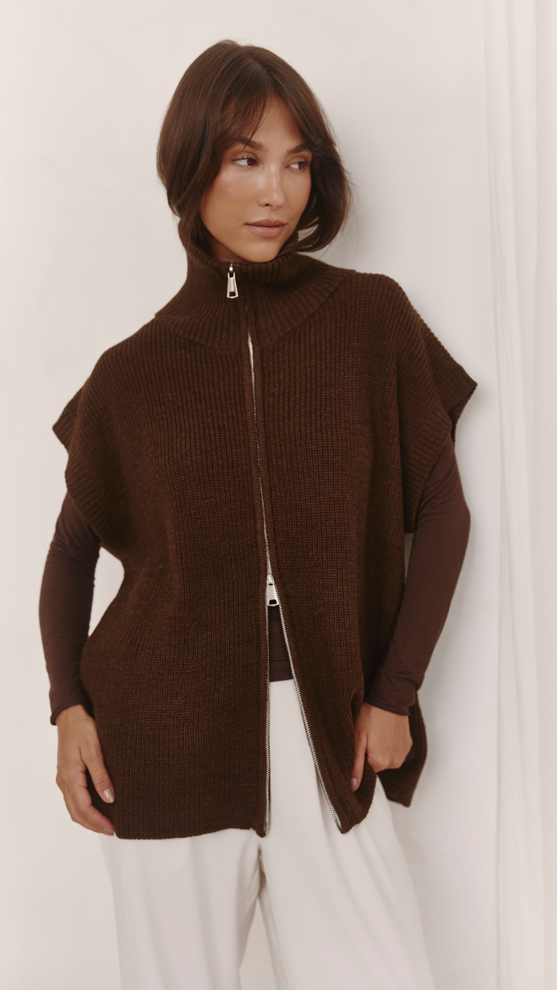 Millie Sleeveless Knit Cardigan - Dark Espresso