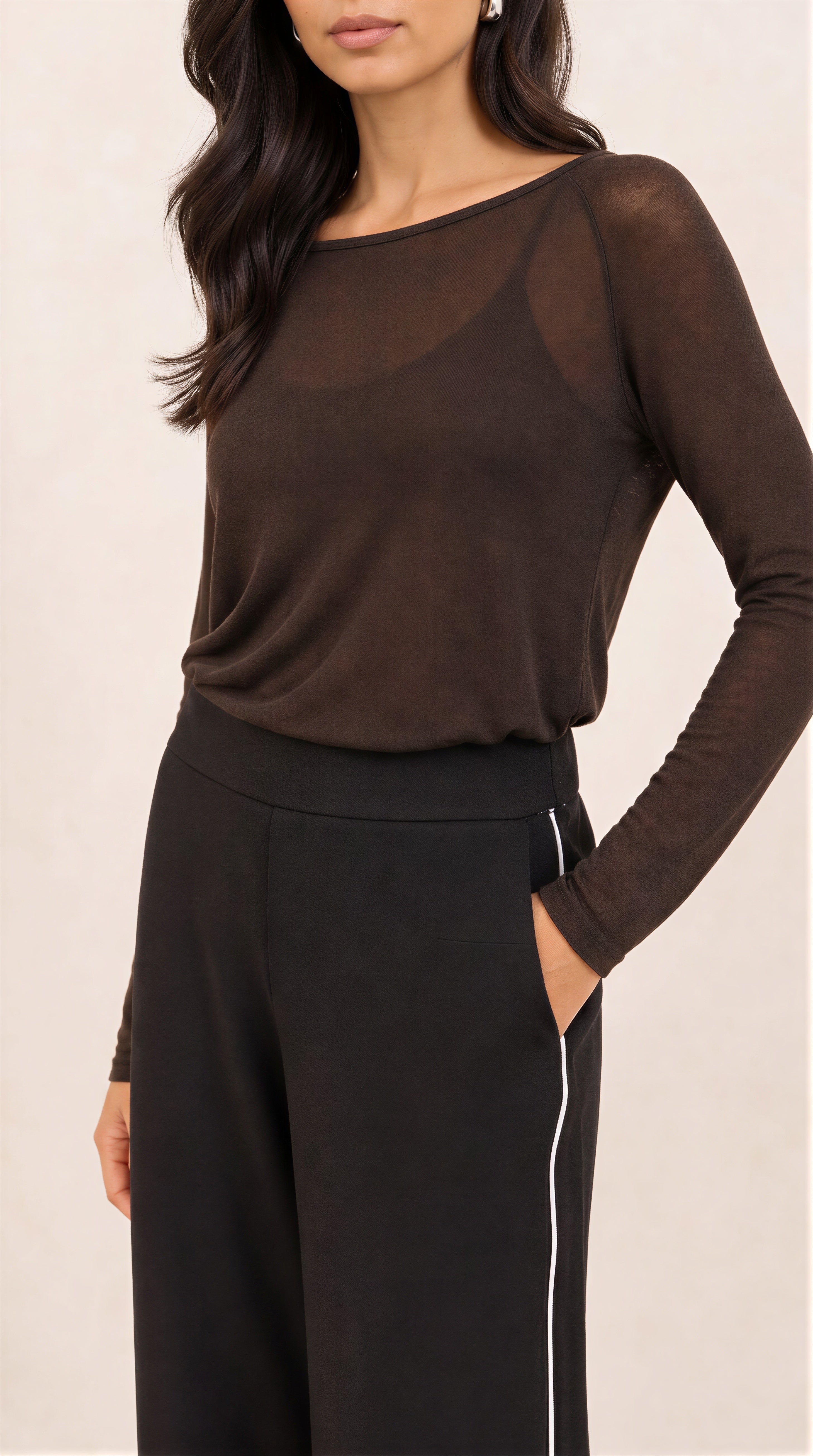 Esme Cashmere Jersey Top - Dark Espresso