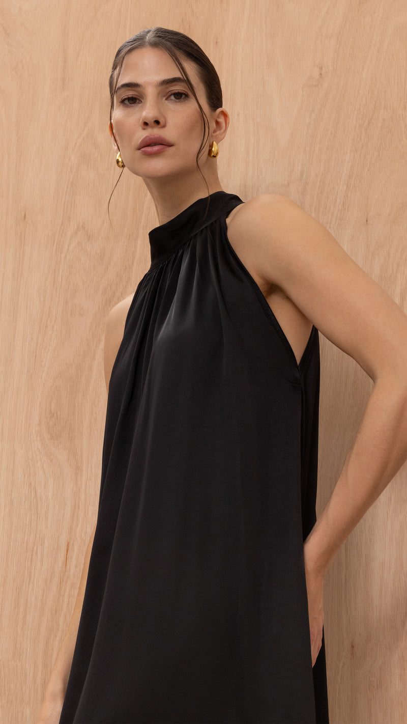 Everly Column Satin Dress - Black