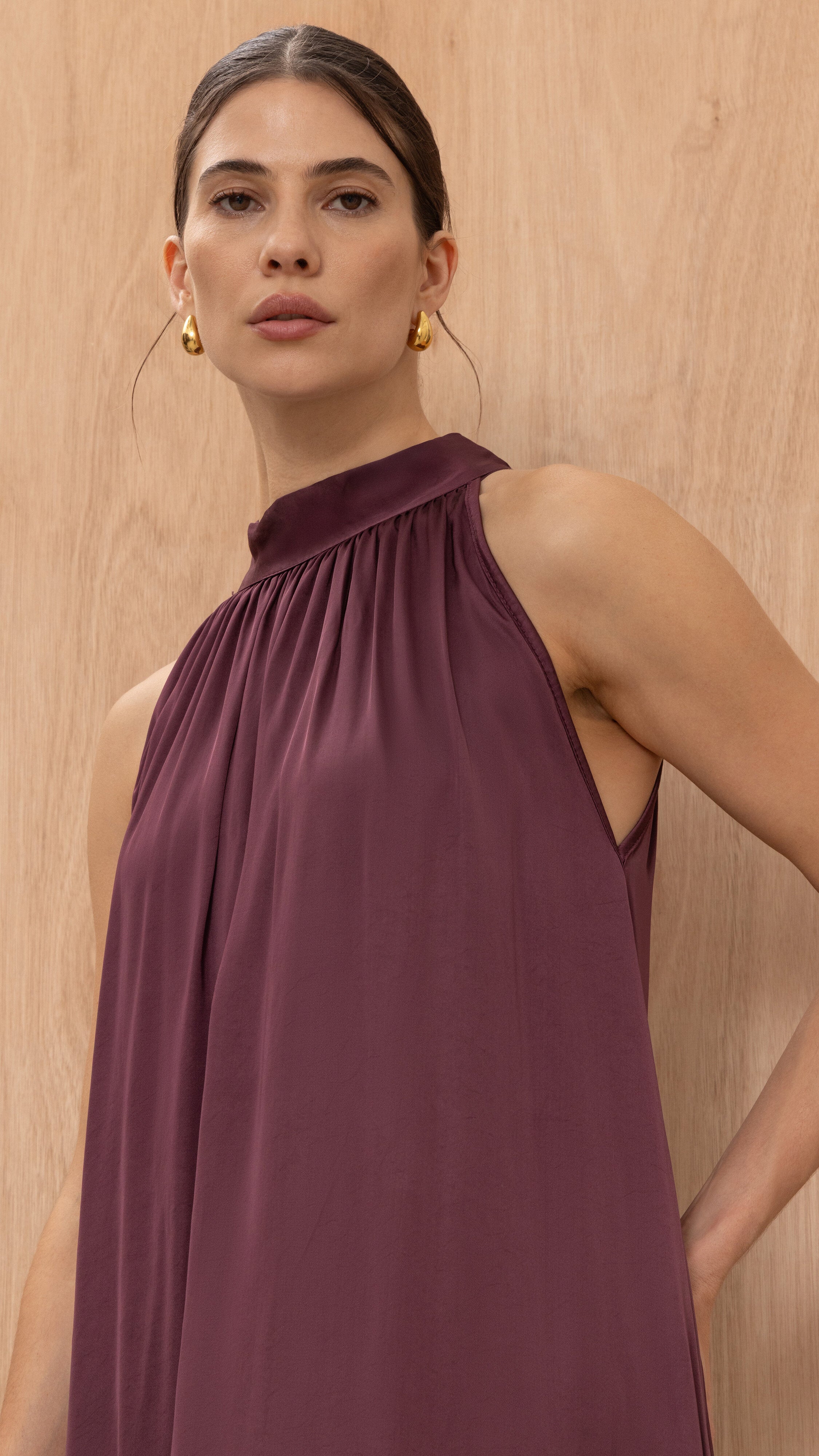 Everly Column Satin Dress - Burgundy