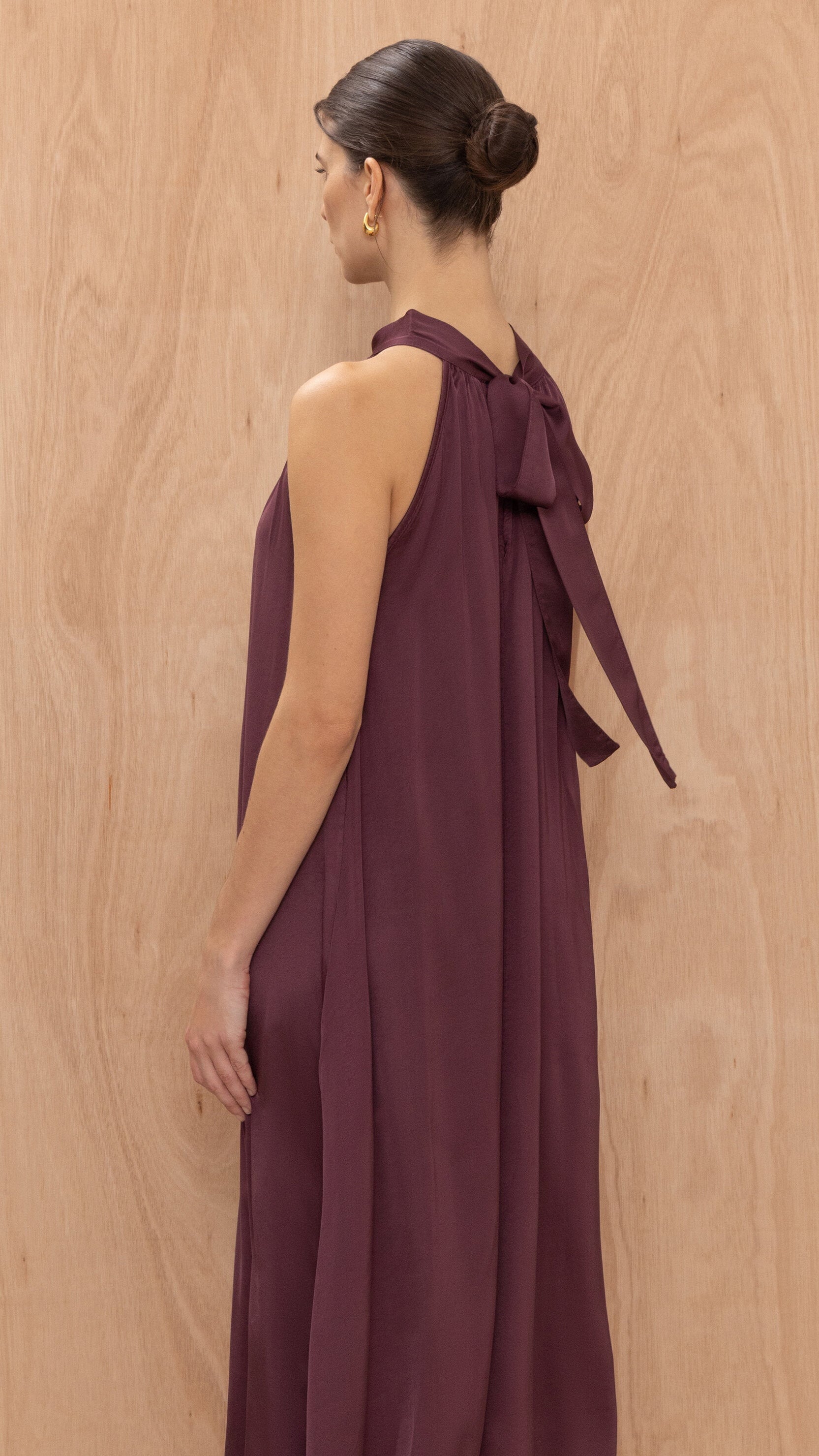 Everly Column Satin Dress - Burgundy