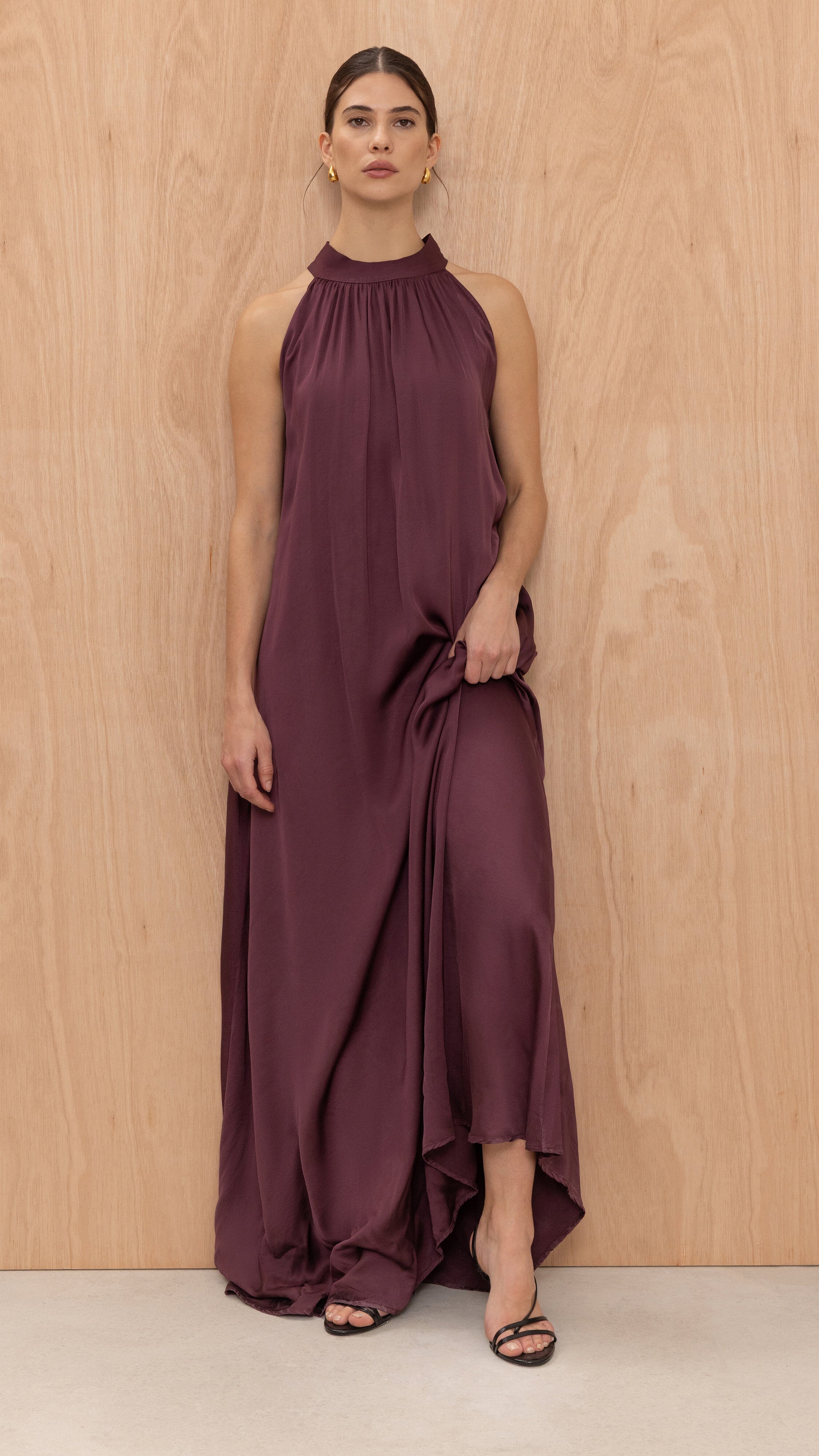 Everly Column Satin Dress - Burgundy
