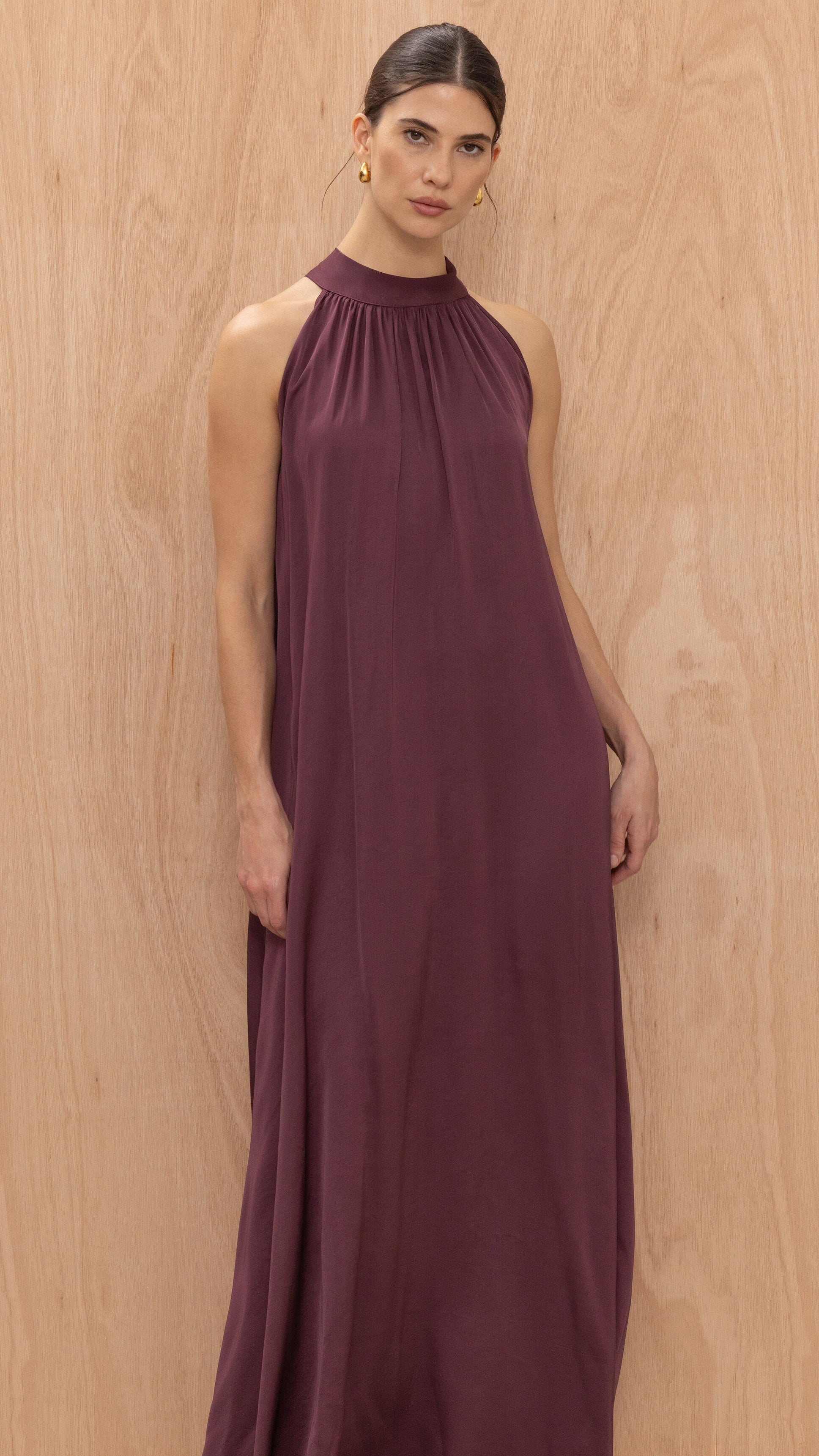 Everly Column Satin Dress - Burgundy