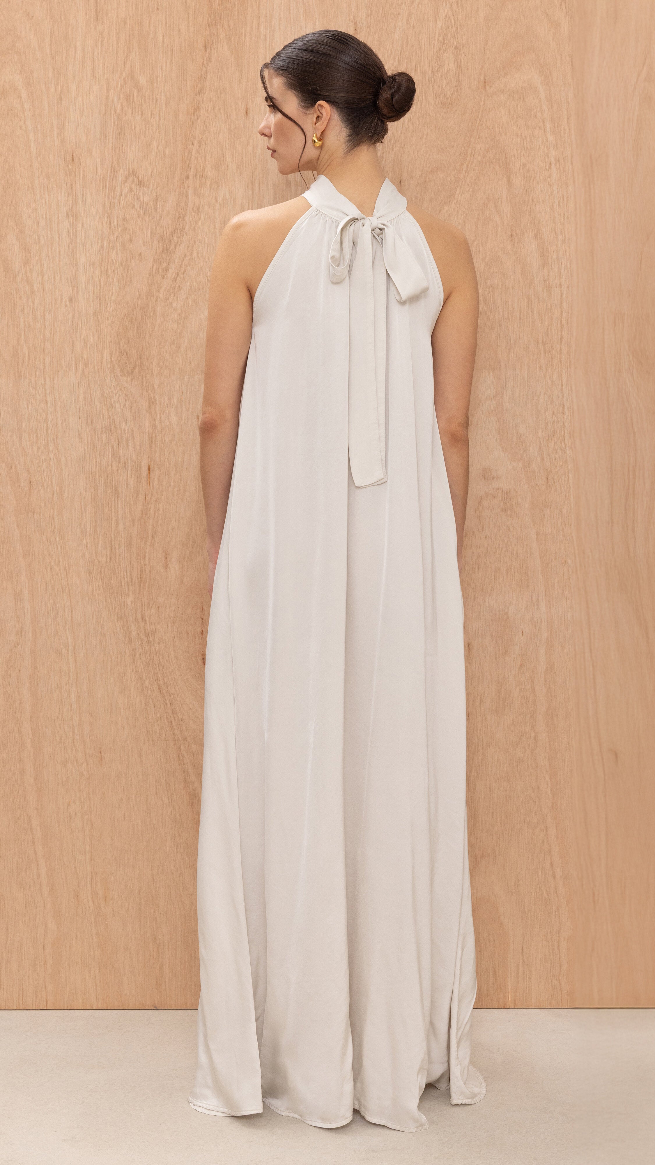 Everly Column Satin Dress - Oyster