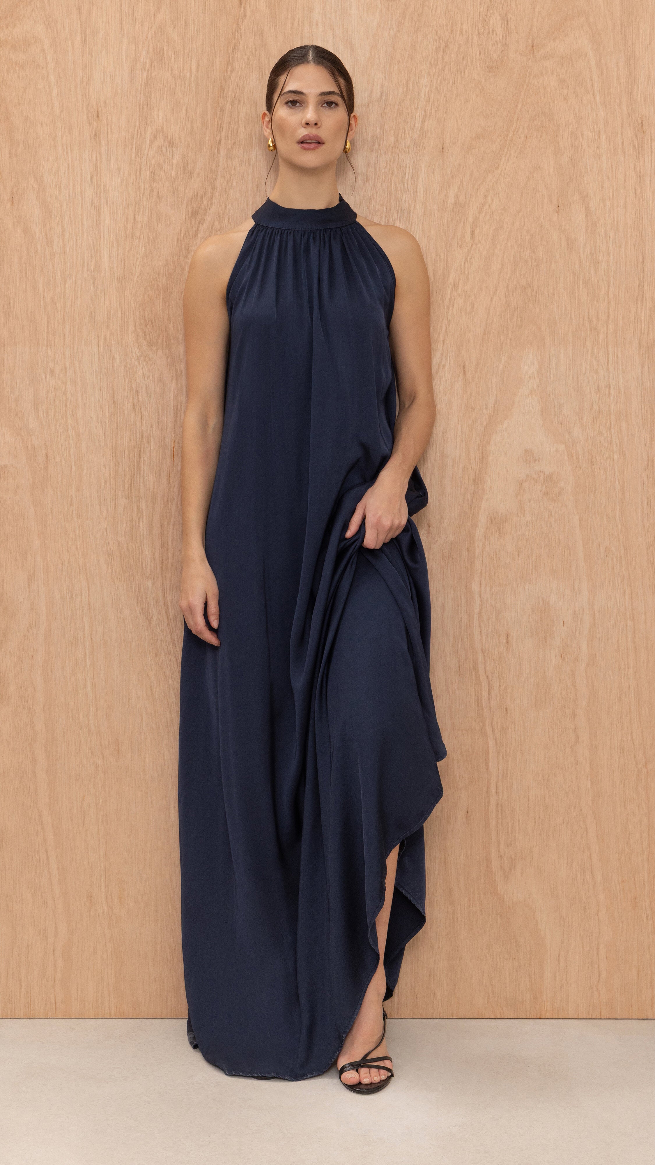 Everly  Column Satin Dress - Deep Navy