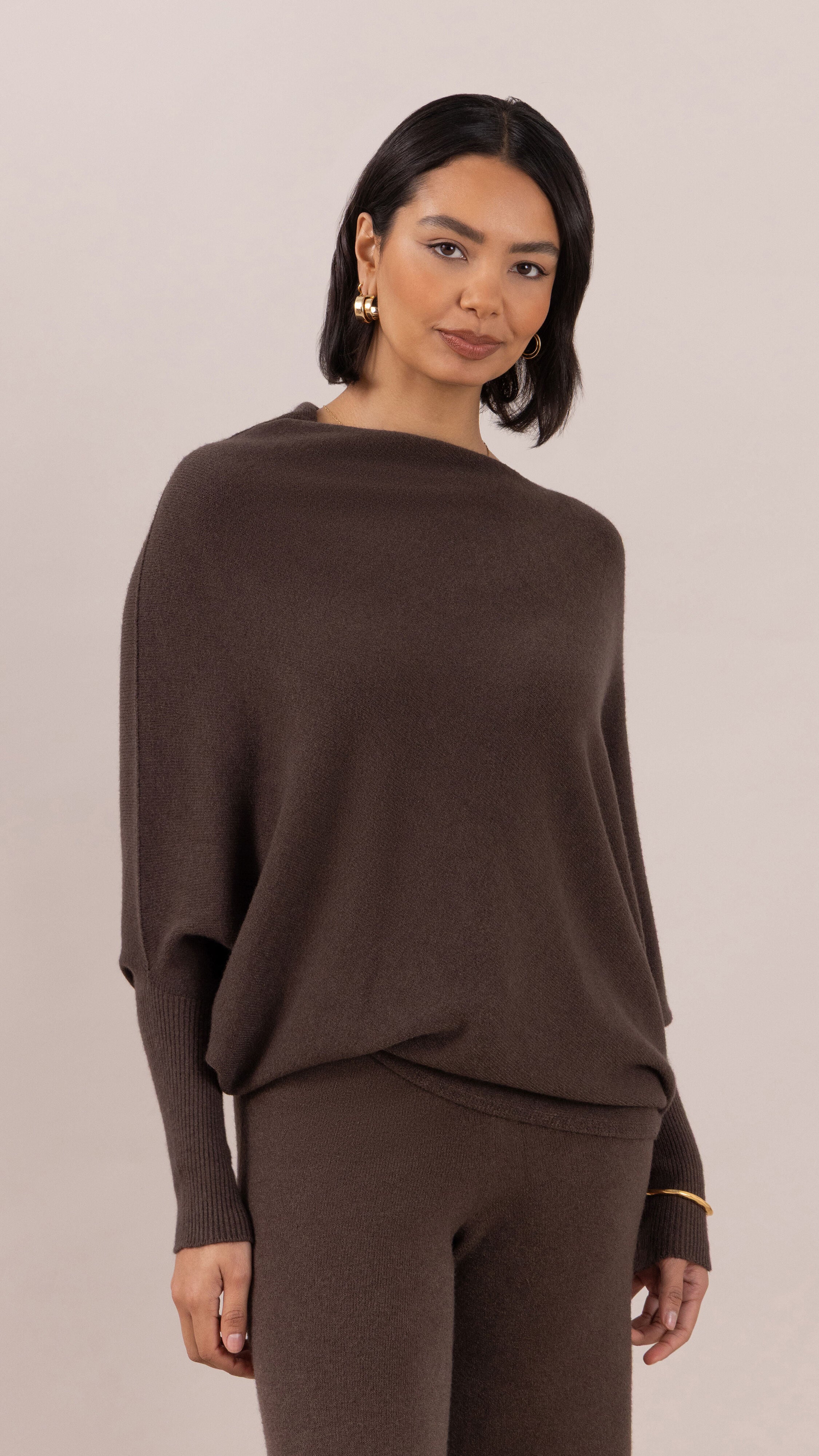 Natalie Asymmetric Sweater - Dark Espresso