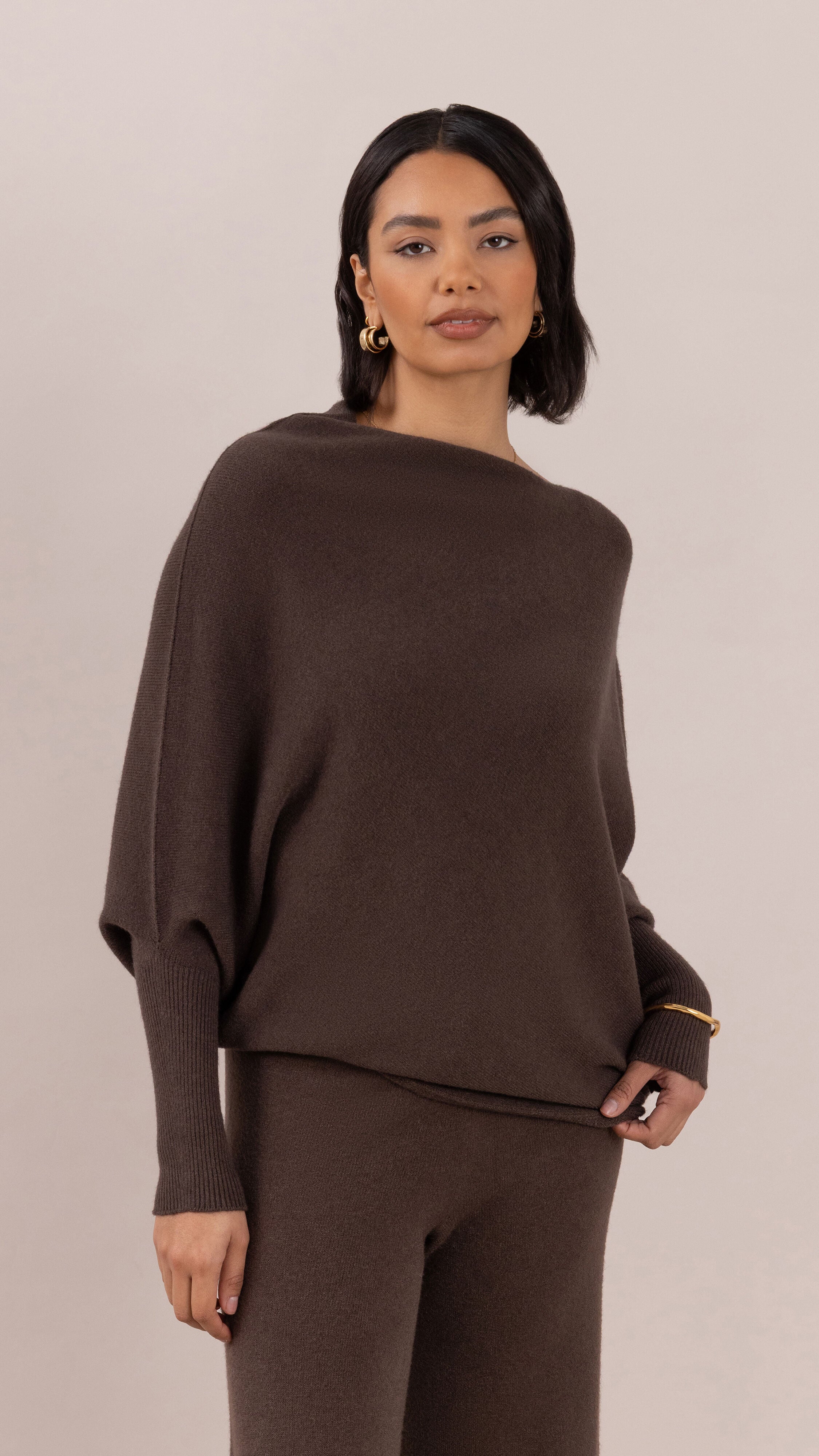 Natalie Asymmetric Sweater - Dark Espresso