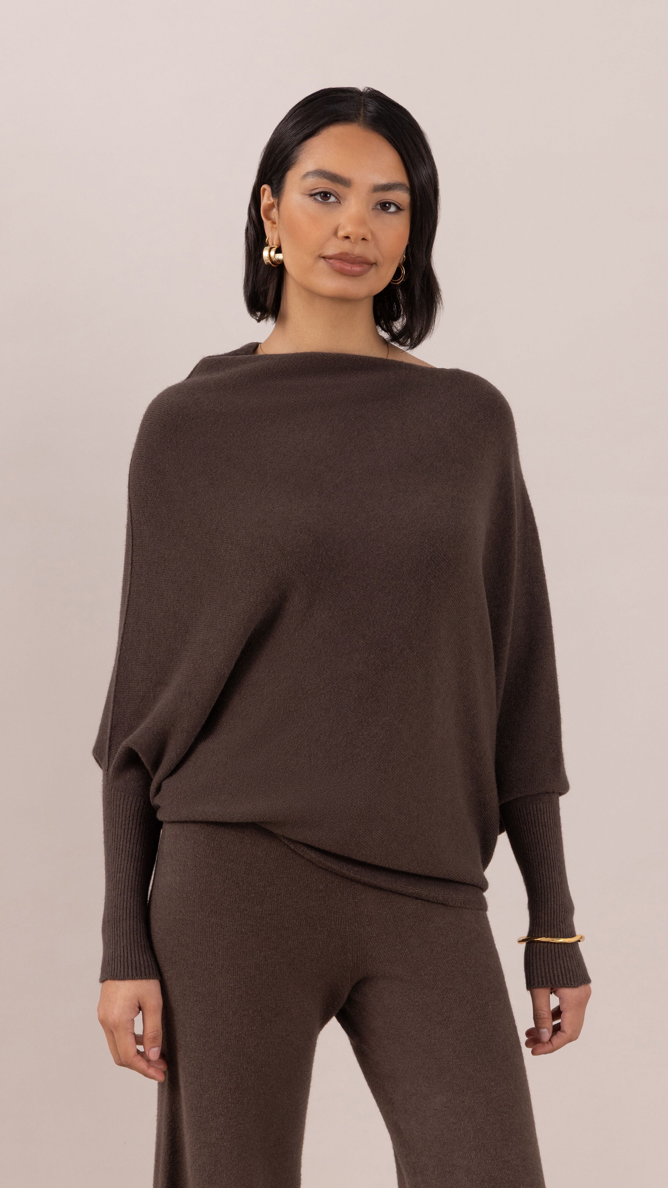 Natalie Asymmetric Sweater - Dark Espresso