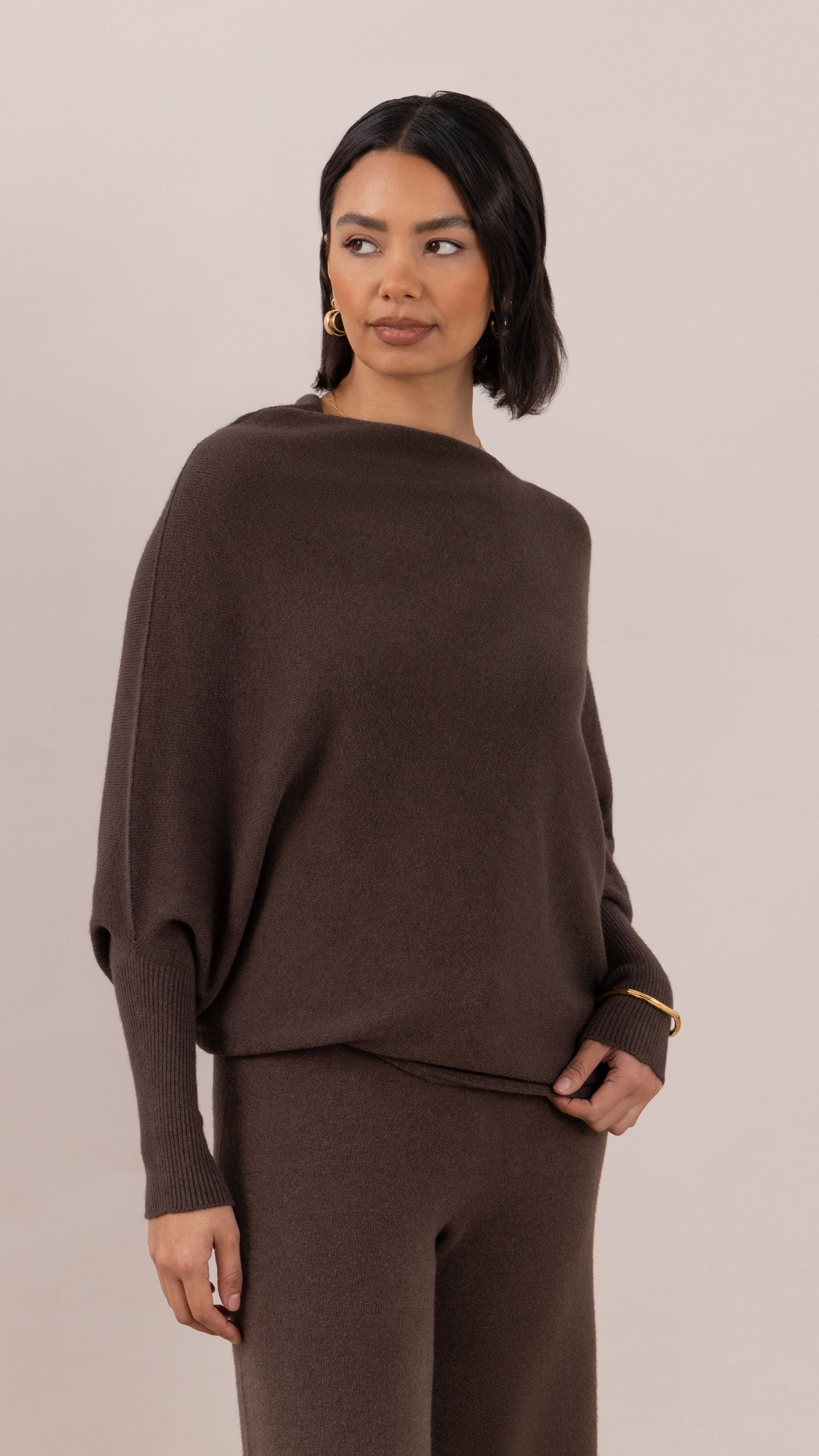 Natalie Asymmetric Sweater - Dark Espresso