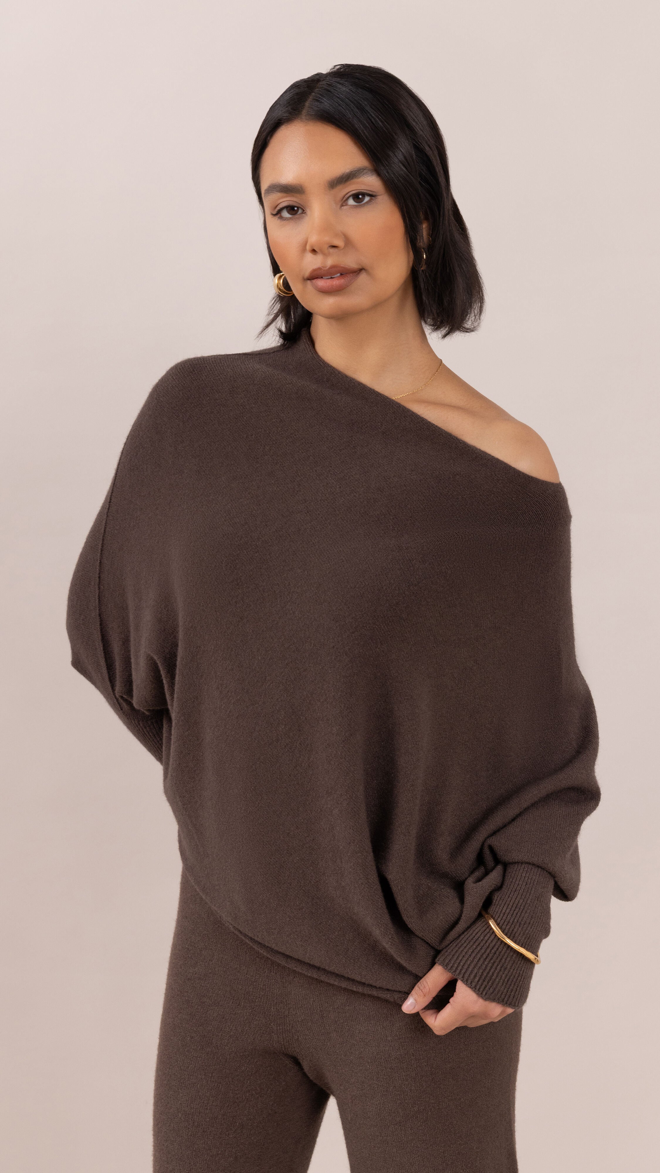 Natalie Asymmetric Sweater - Dark Espresso