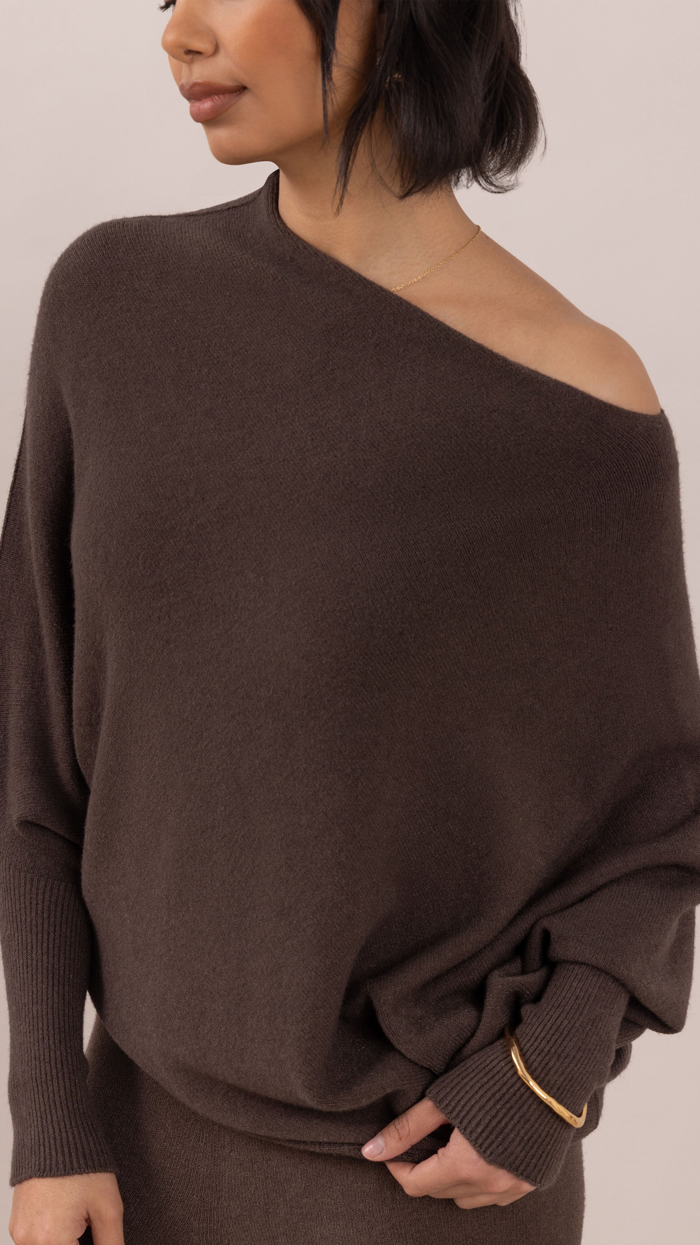 Natalie Asymmetric Sweater - Dark Espresso