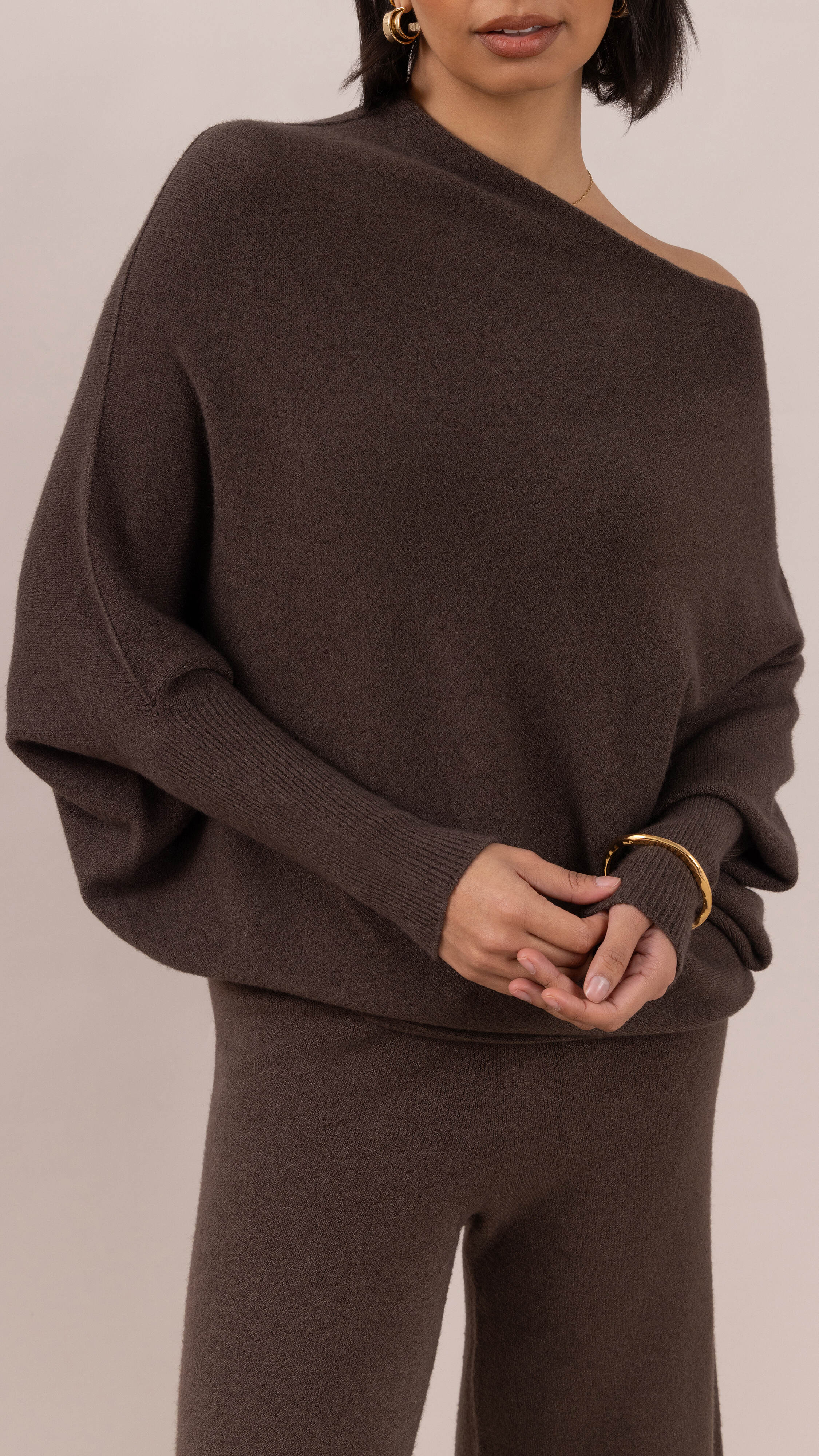 Natalie Asymmetric Sweater - Dark Espresso