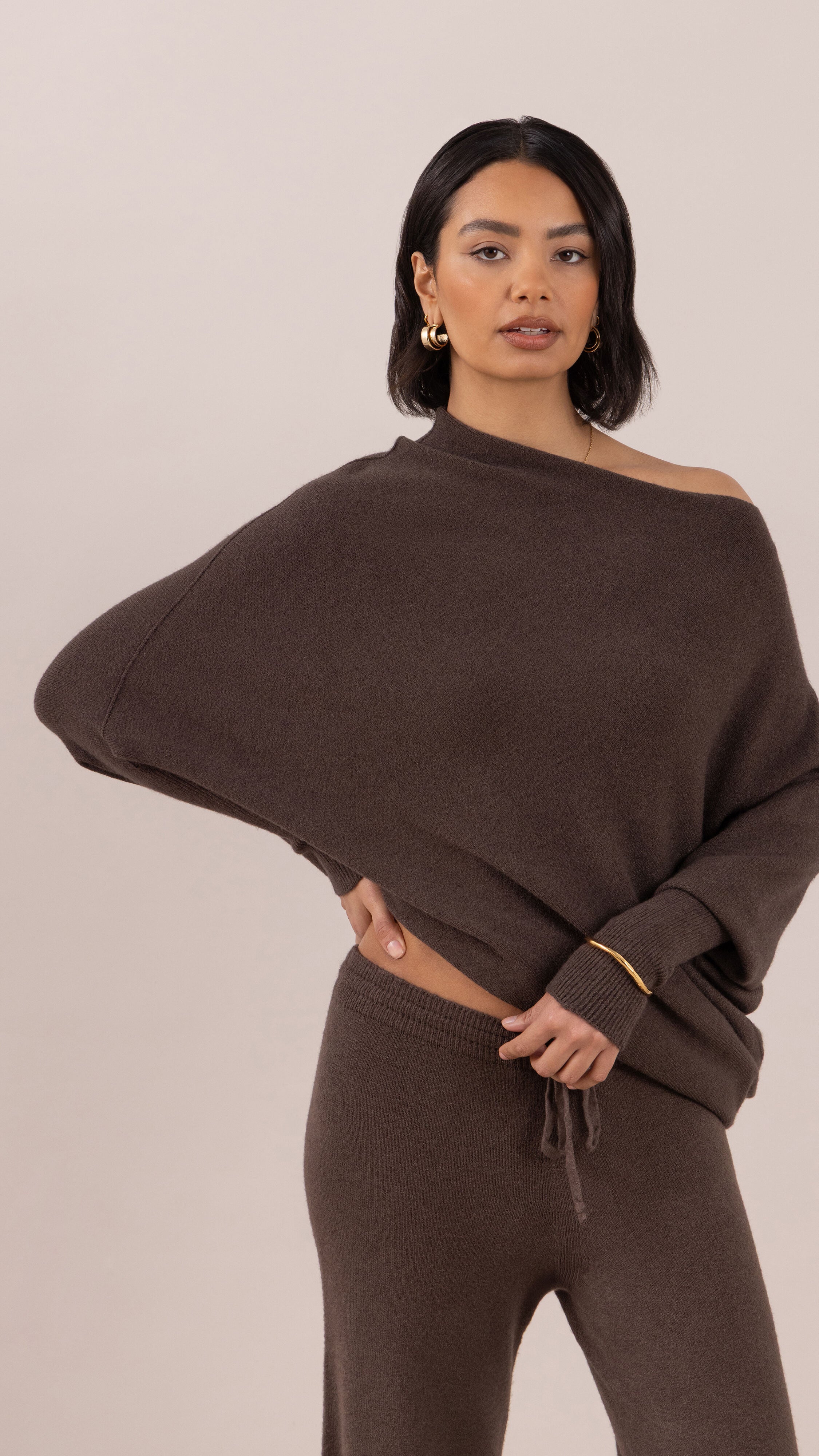 Natalie Asymmetric Sweater - Dark Espresso