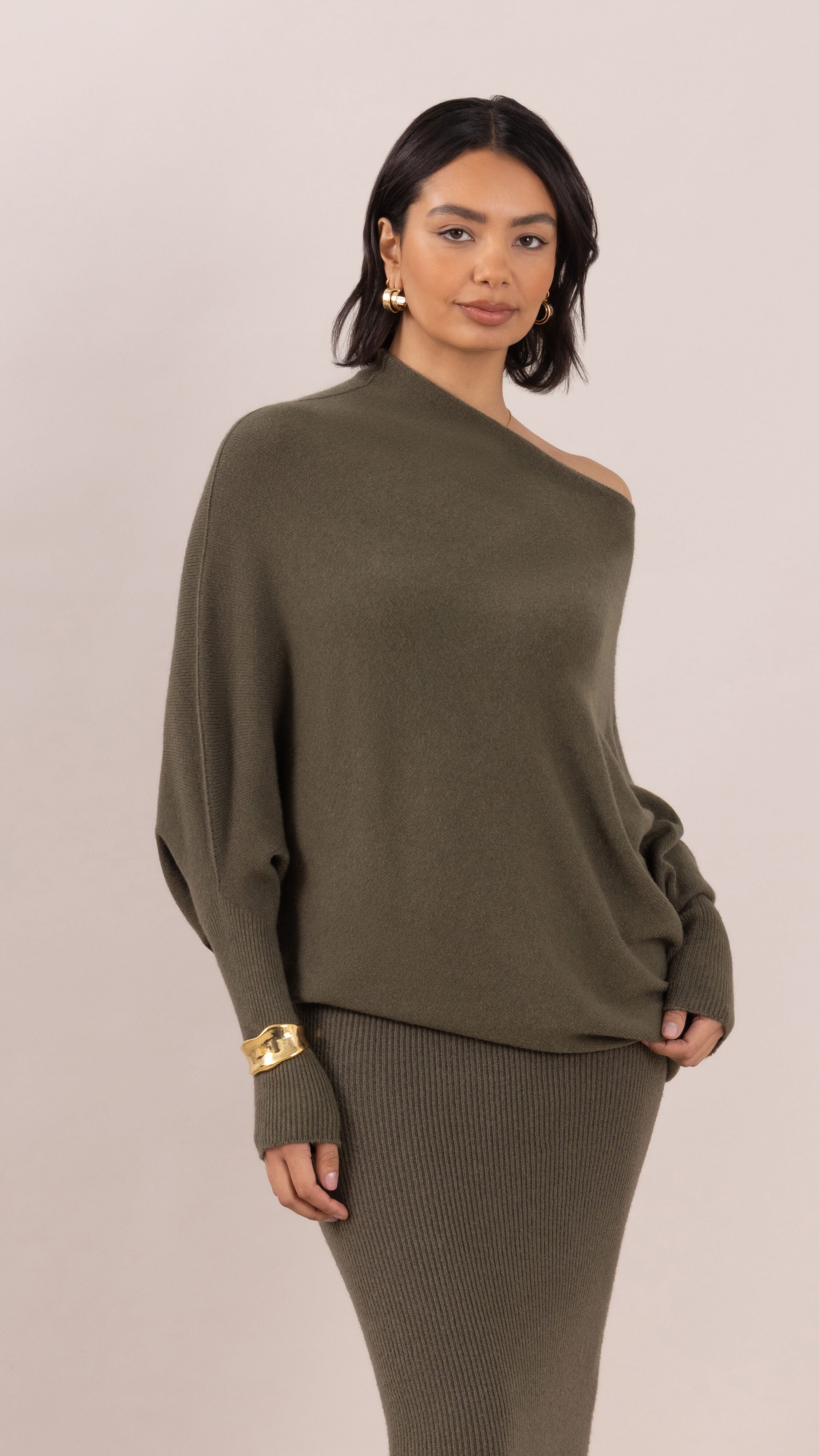 Natalie Asymmetric Sweater - Khaki