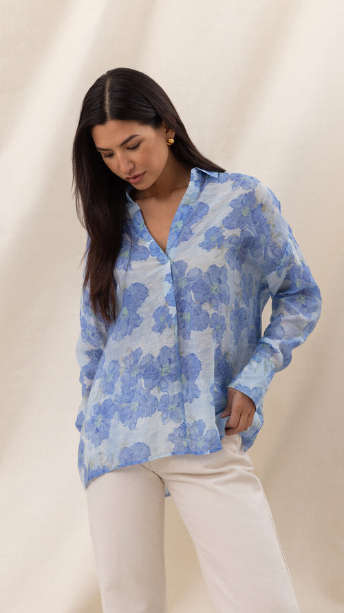 LIBBY PRINTED SHIRT - AZURE FLOWER PRINT